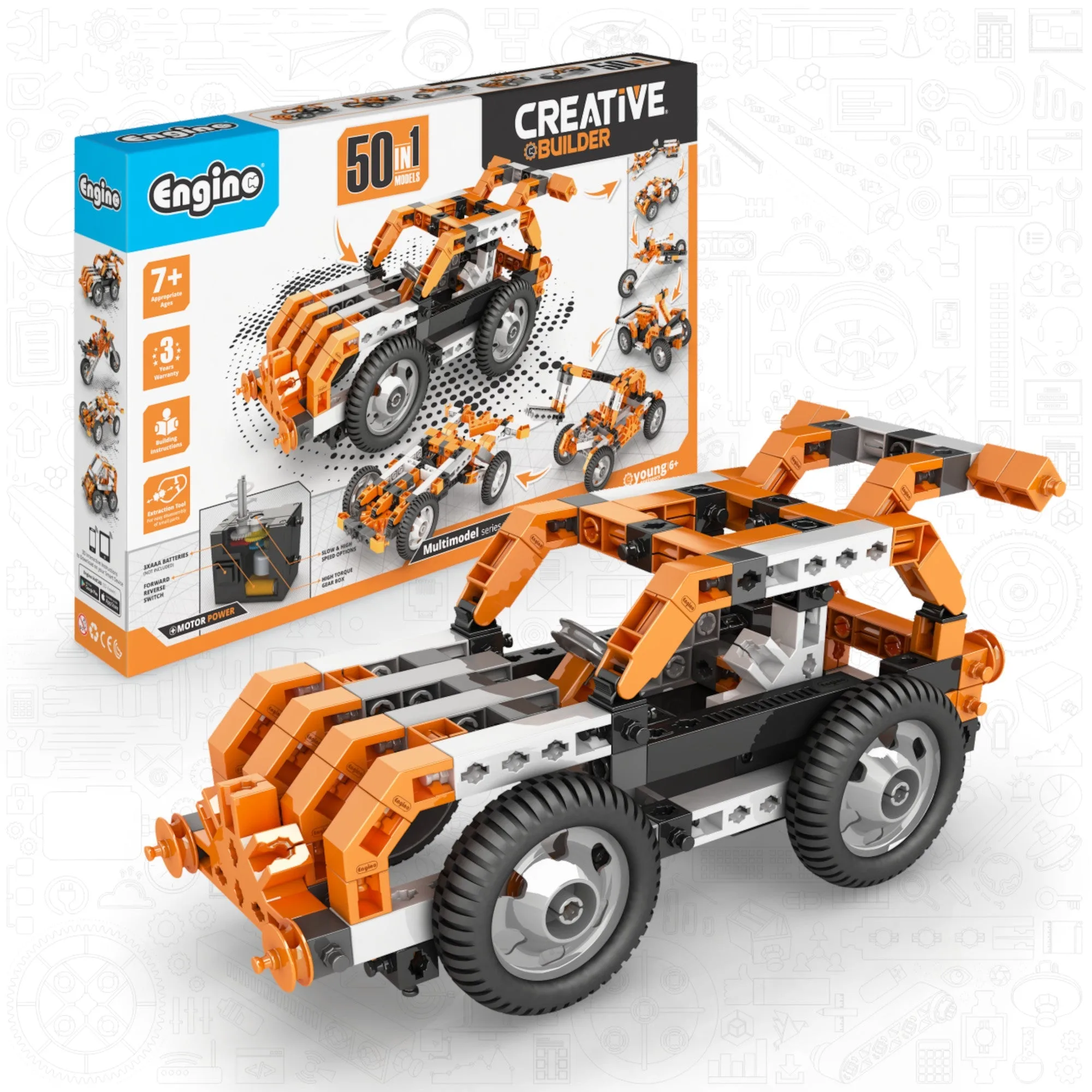 Engino Creative Builder: 50 Motorized Model Set- STEM Construction Toys for Kids Ages 7+ (50 Models to Build)