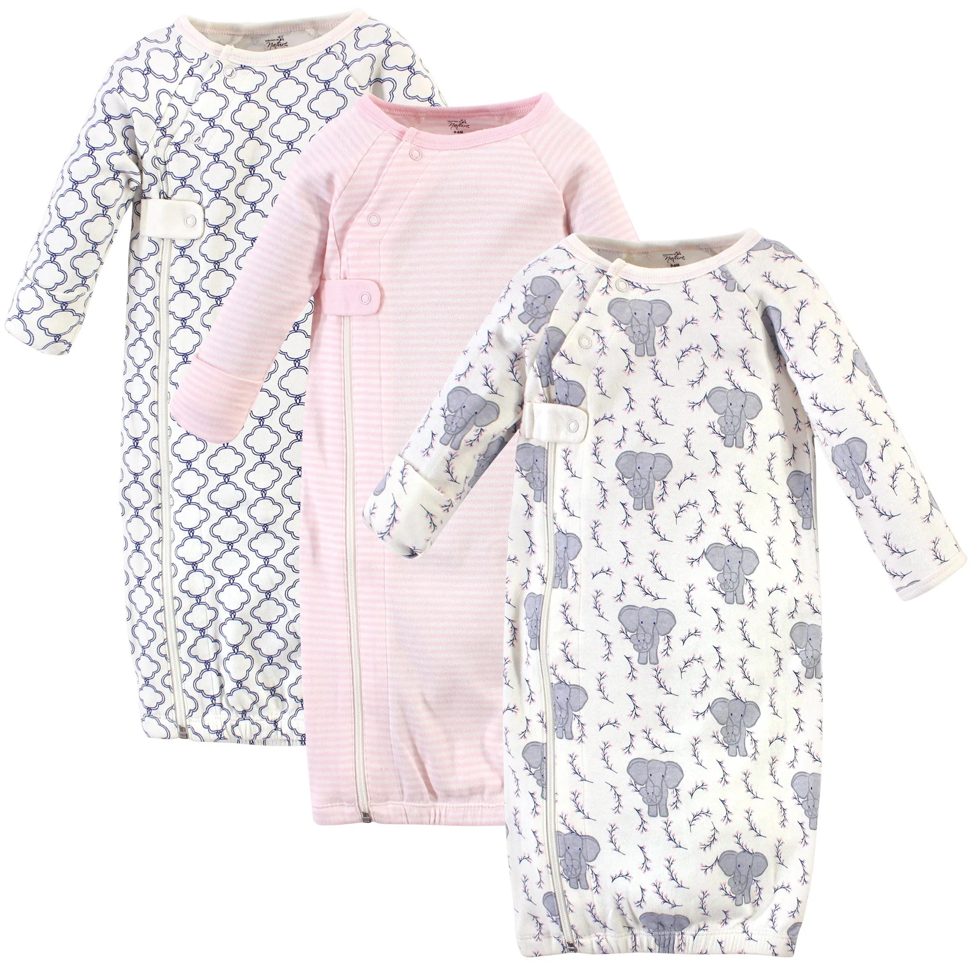 Touched by Nature Organic Cotton Zipper Gowns, Girl Elephant
