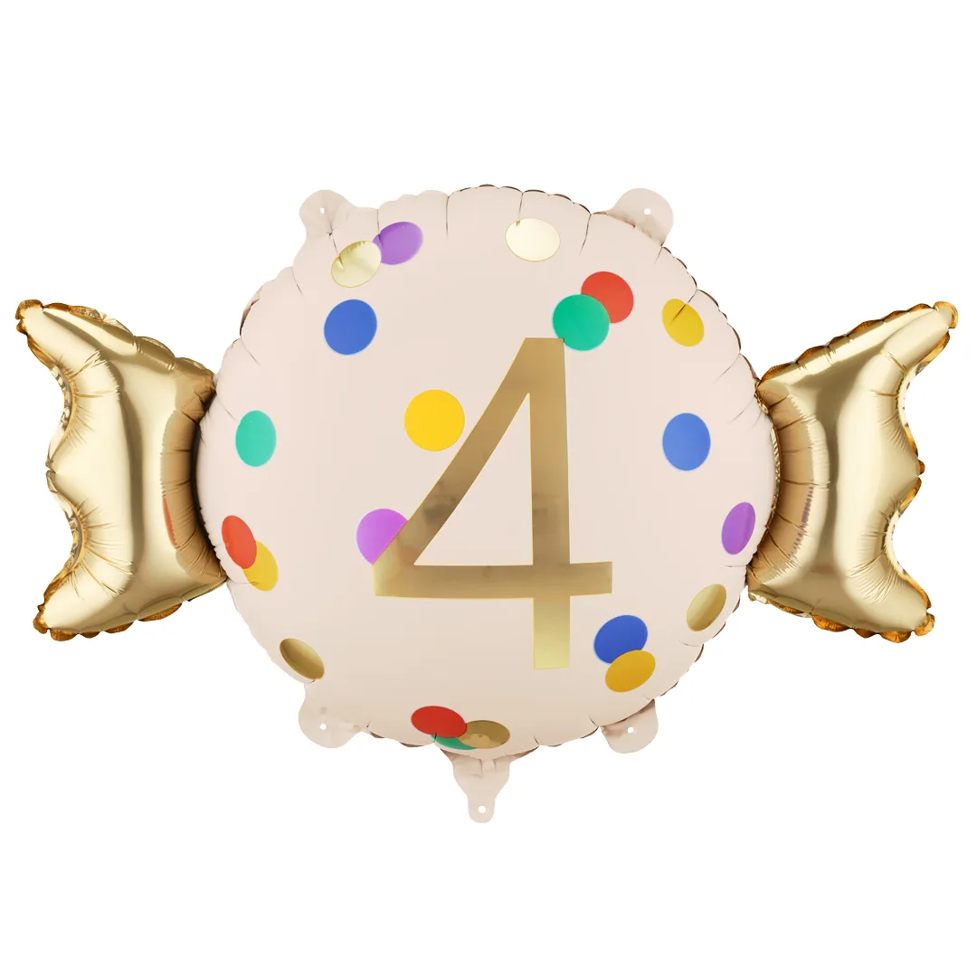 Balões de 4.º aniversário: foil em forma de rebuçado ou redondos