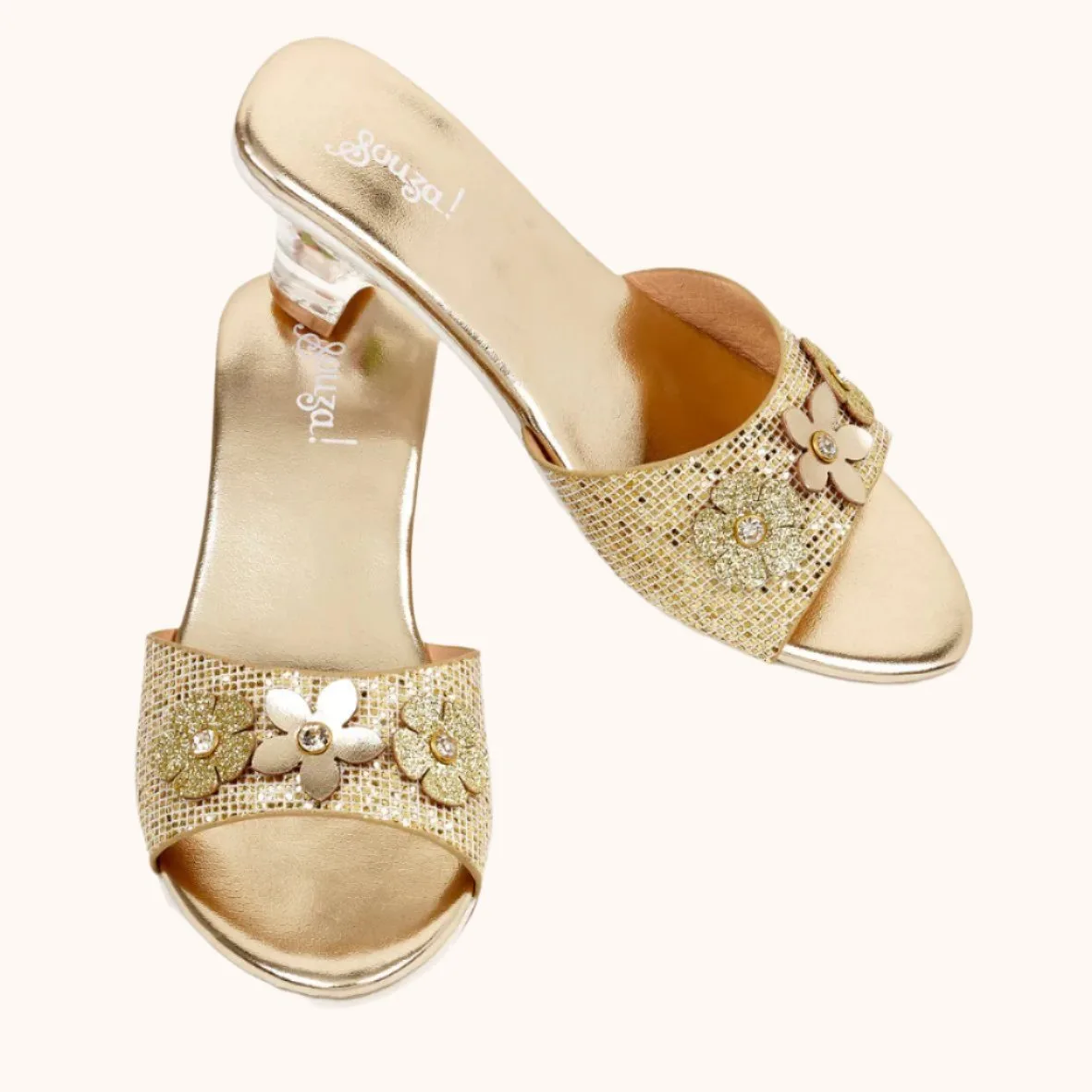 Chinelo de salto alto Ellina (dourado) Acessório de fantasia para crianças - Carnaval e festas (3 tamanhos)