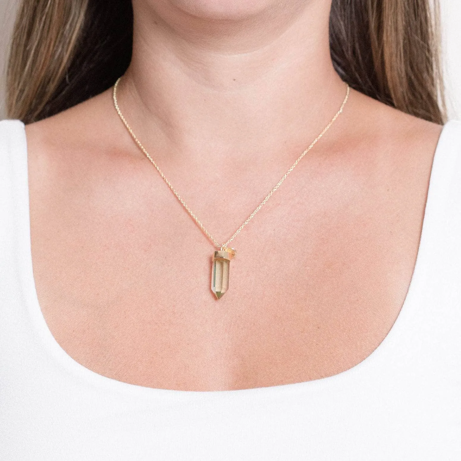 GREEN AMETHYST CRYSTAL POINT NECKLACE