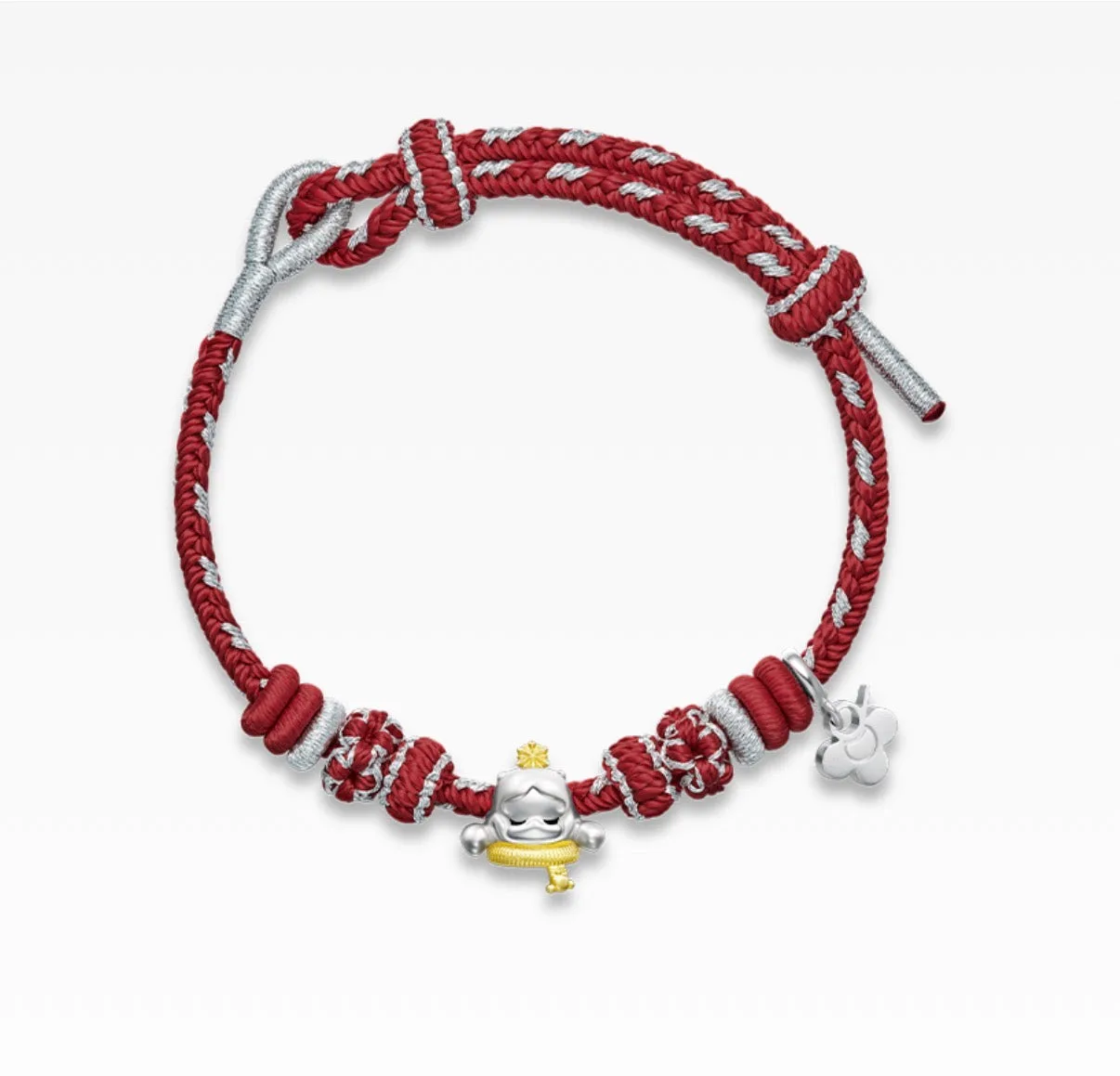 Pulseira POPOP SkullPanda de tecido macio trançado prateado