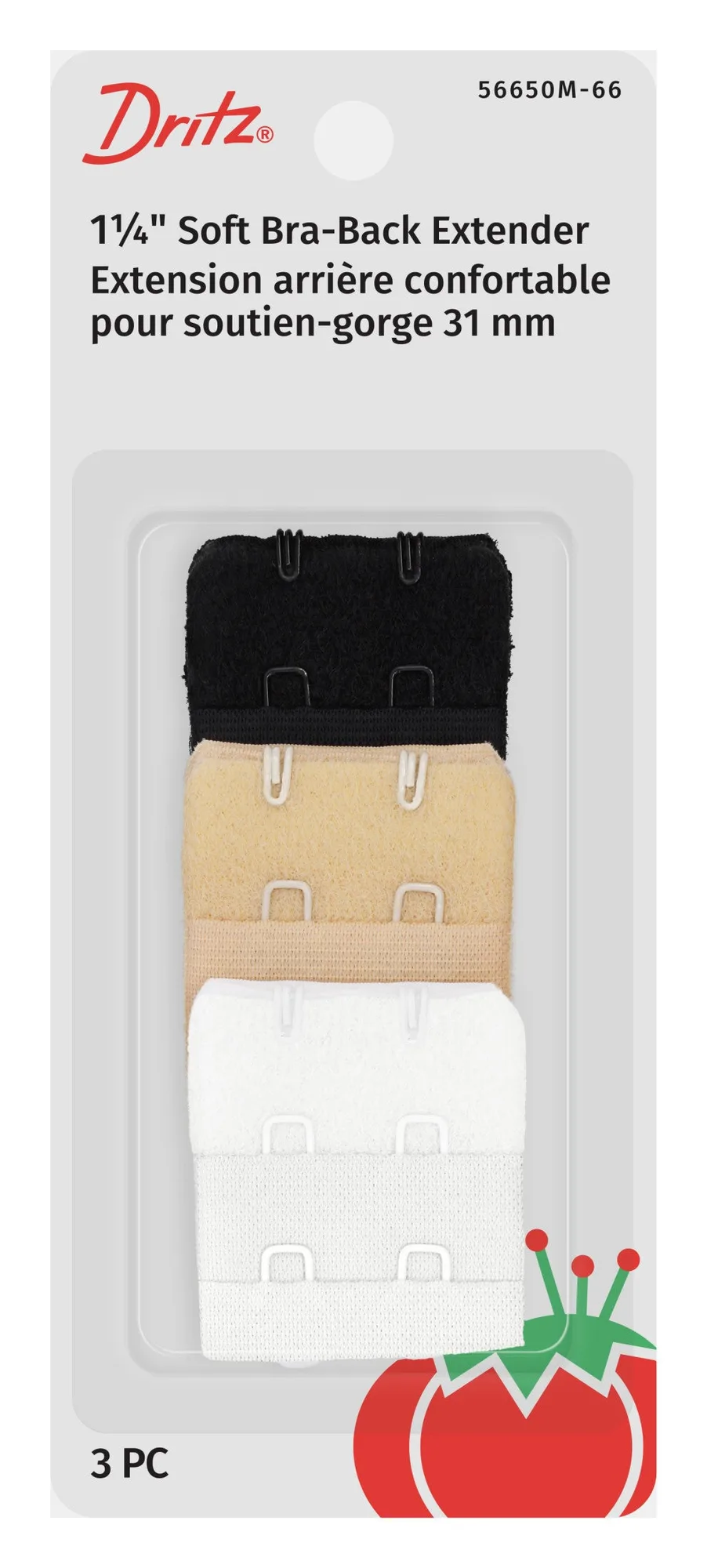 1-1/4" Soft Bra-Back Extenders, Assorted, 3 pc