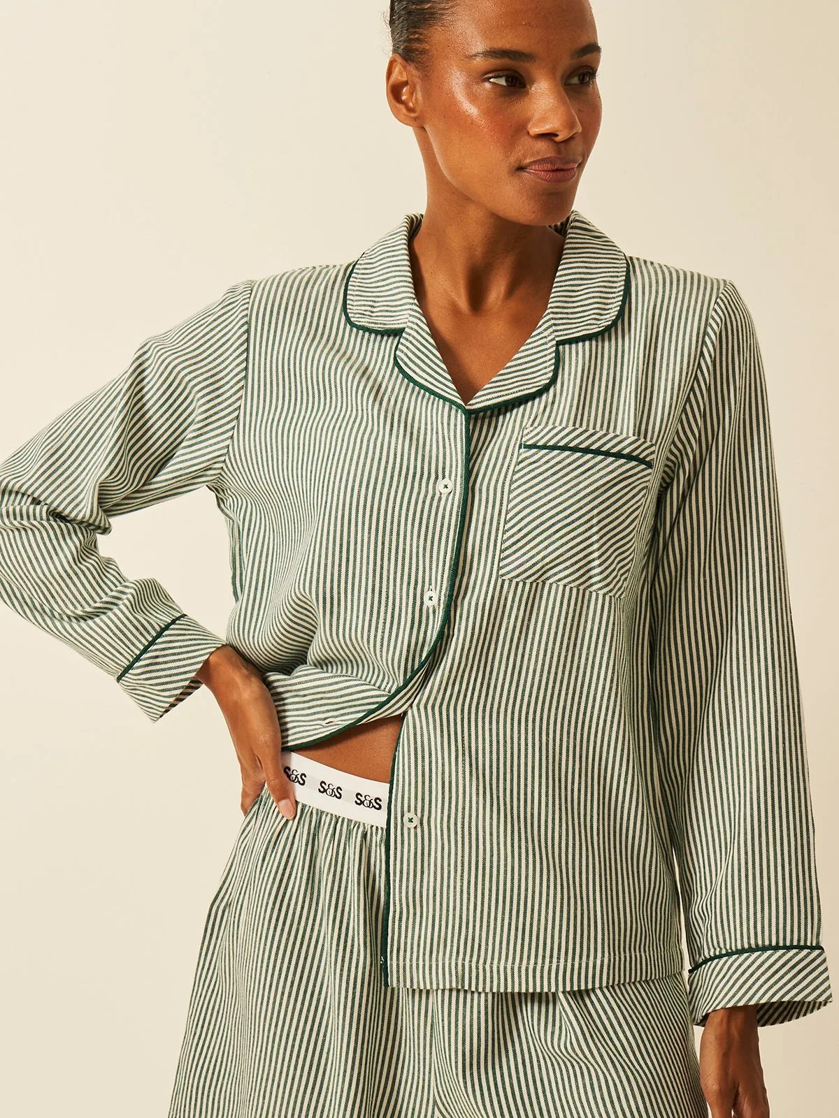 Soft Brushed Woven Pajama Top - Alpine Stripe
