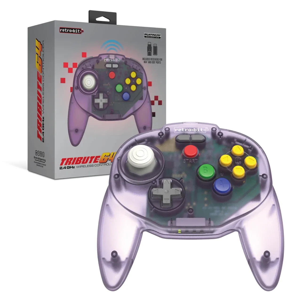Retro-Bit Tribute64 V2 2.4G Wireless Controller for N64/Switch/USB - Atomic Purple