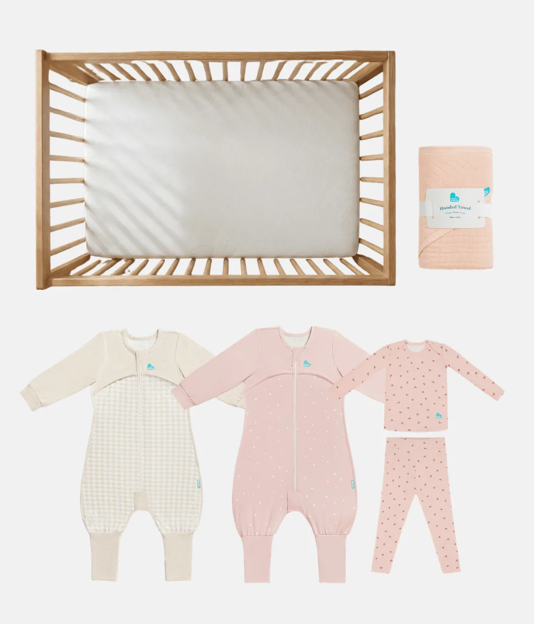 Ultimate Toddler Mattress Gift Bundle | Mattress | Sleep Suit | Towel | Wash Cloth | Burp Cloth | Bib | Blush