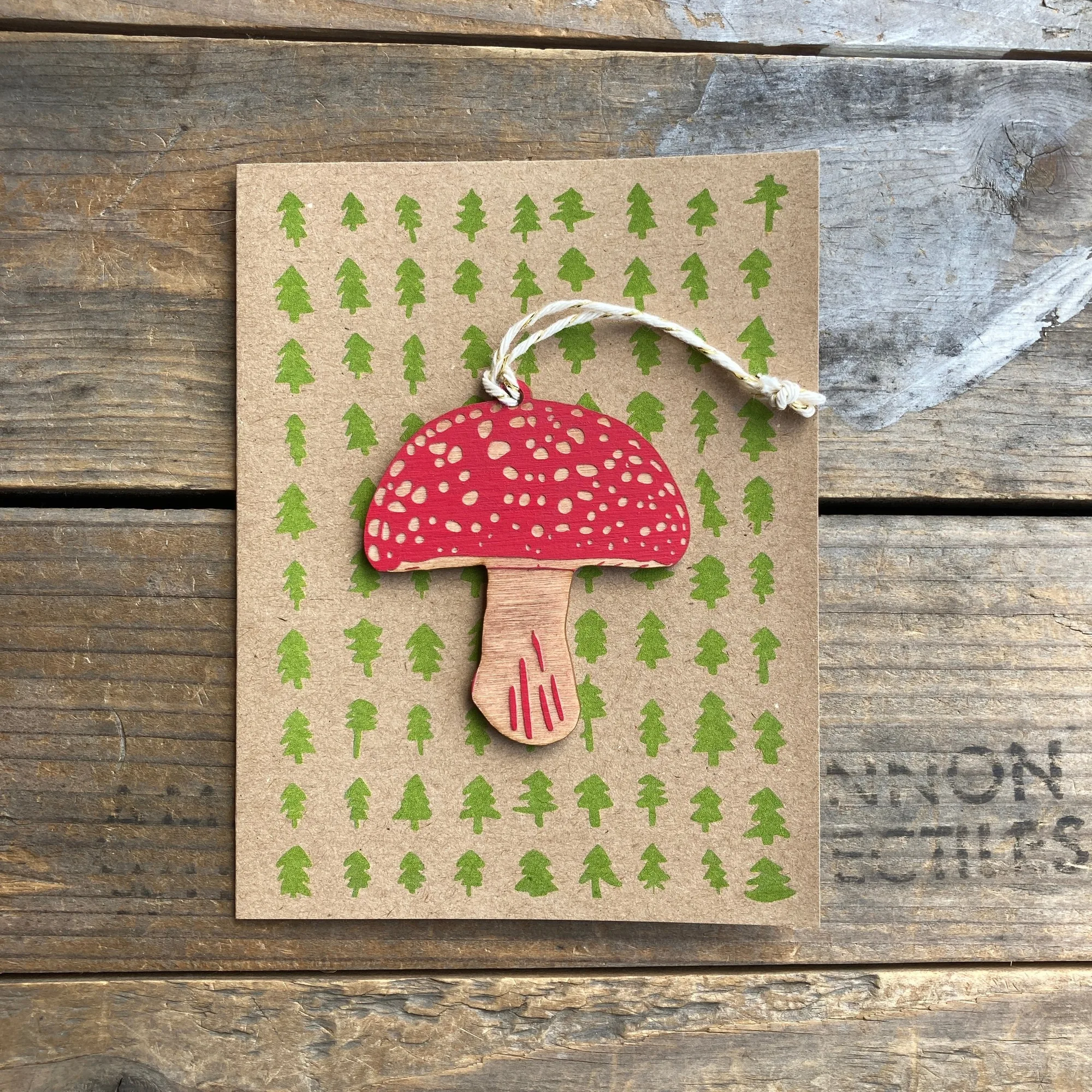 How to Send a Wooden Mushroom Ornament Greeting Card