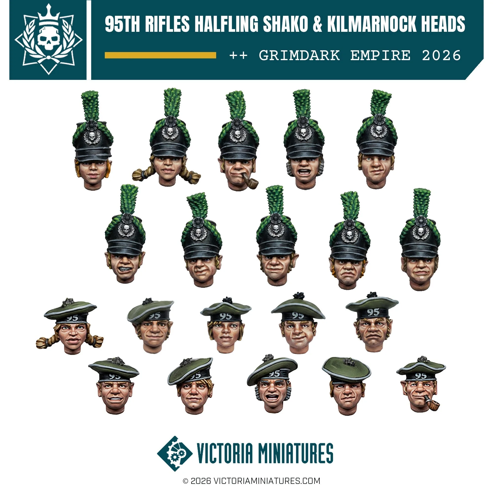 Halfling Shako and Kilmarnock Heads x20