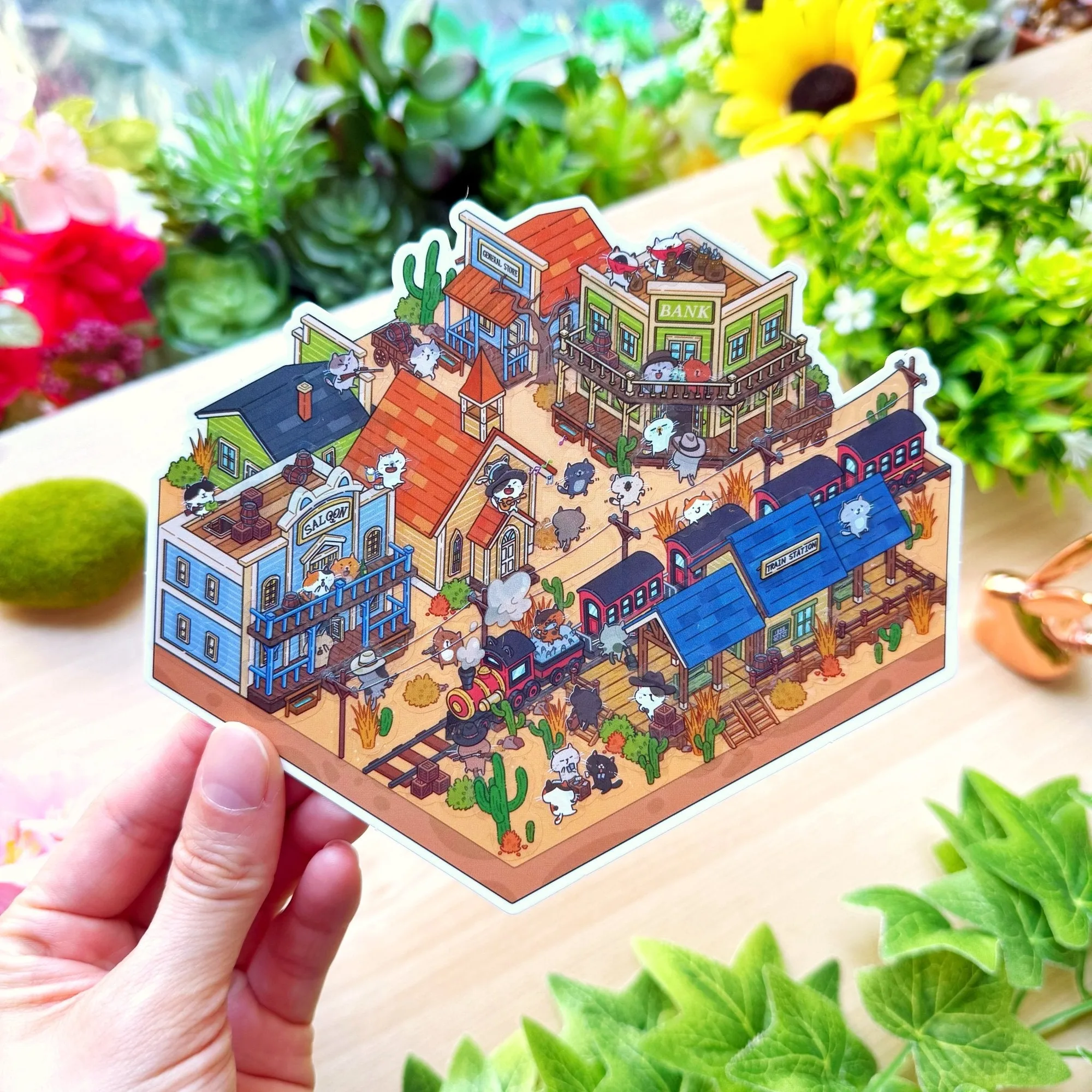 Isometric Scene Sticker - Wild West Town (Cat World)