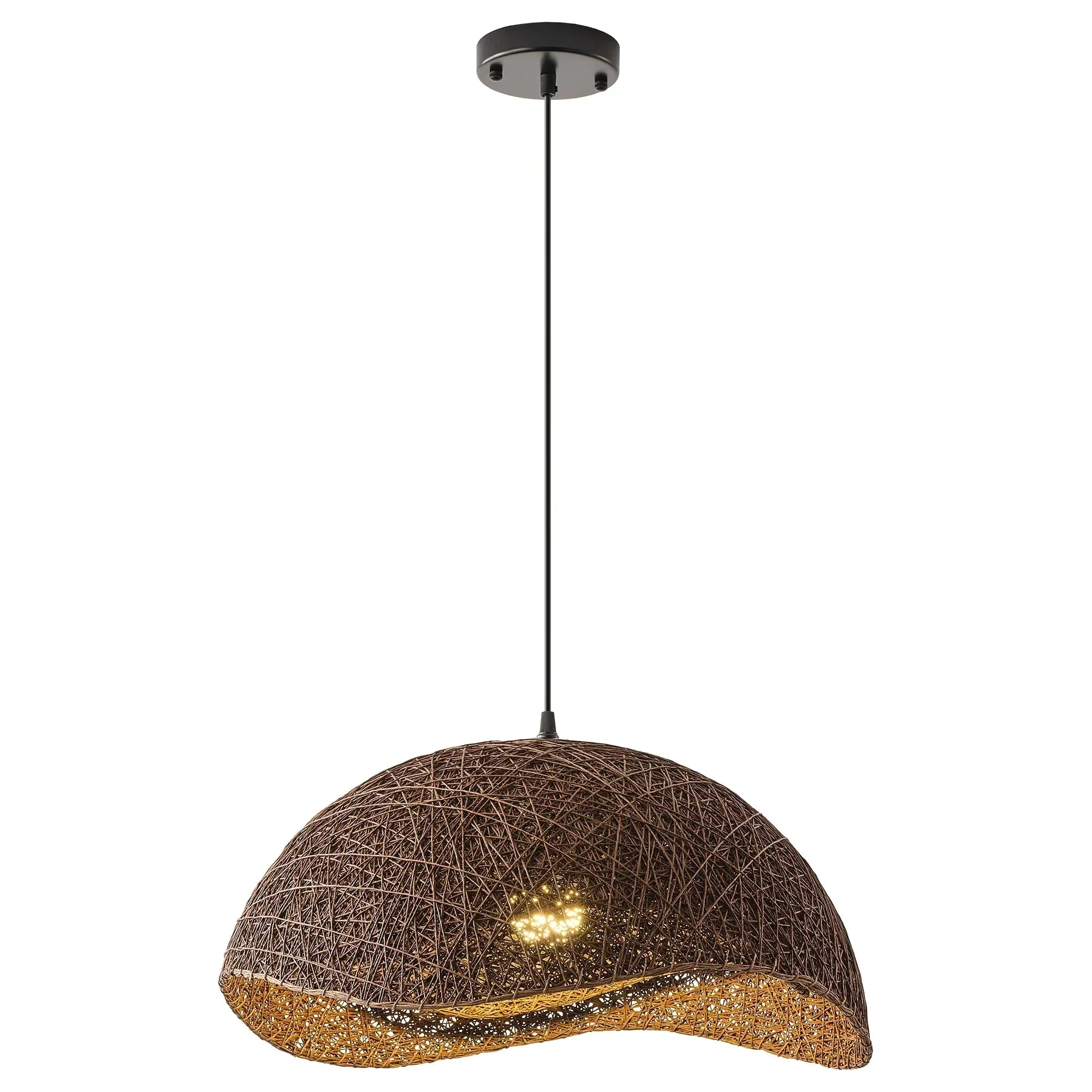 20" Sandy Bohemian Handwoven Rattan Island Pendant Light