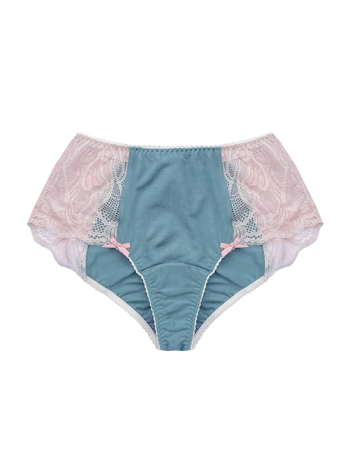 Ava Blue Organic Bamboo Jersey & Lace High Waisted Knicker