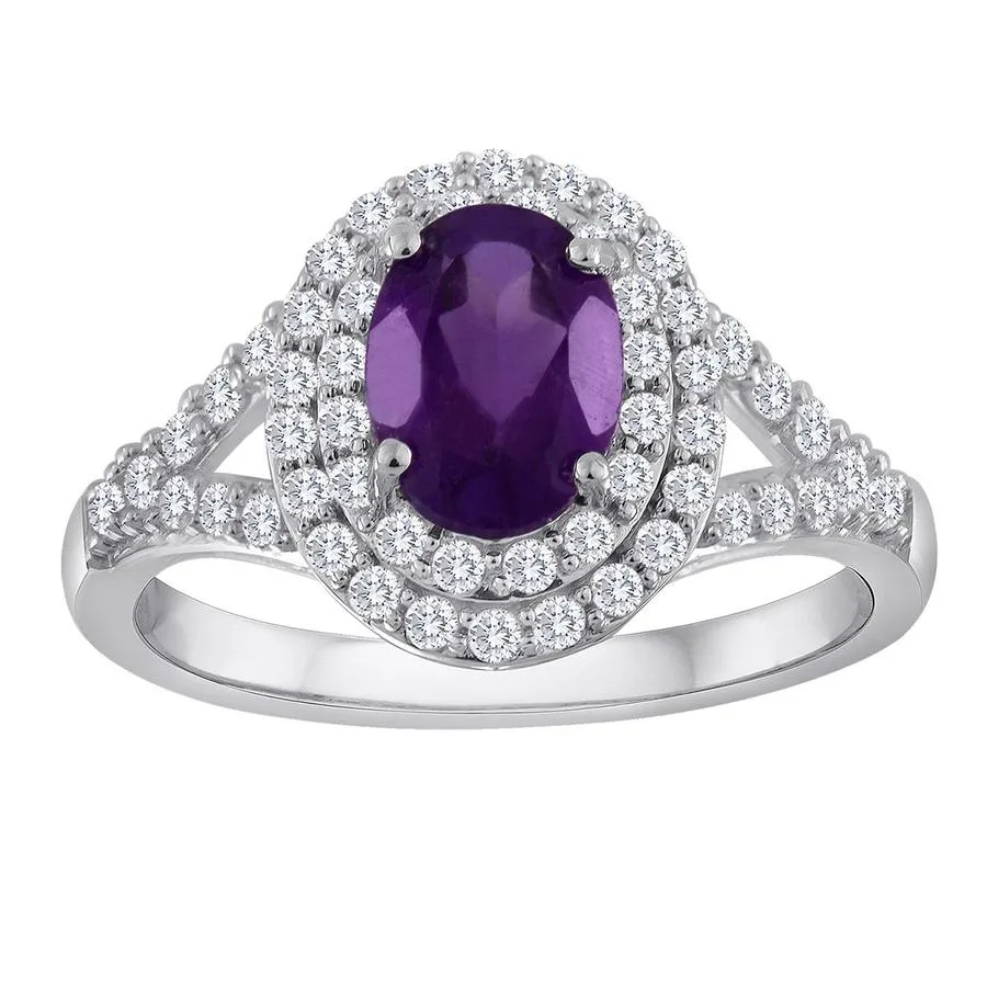 خاتم هالة من الفضة الإسترليني مع الجمشت والياقوت الأزرق™ Gemstone Classics