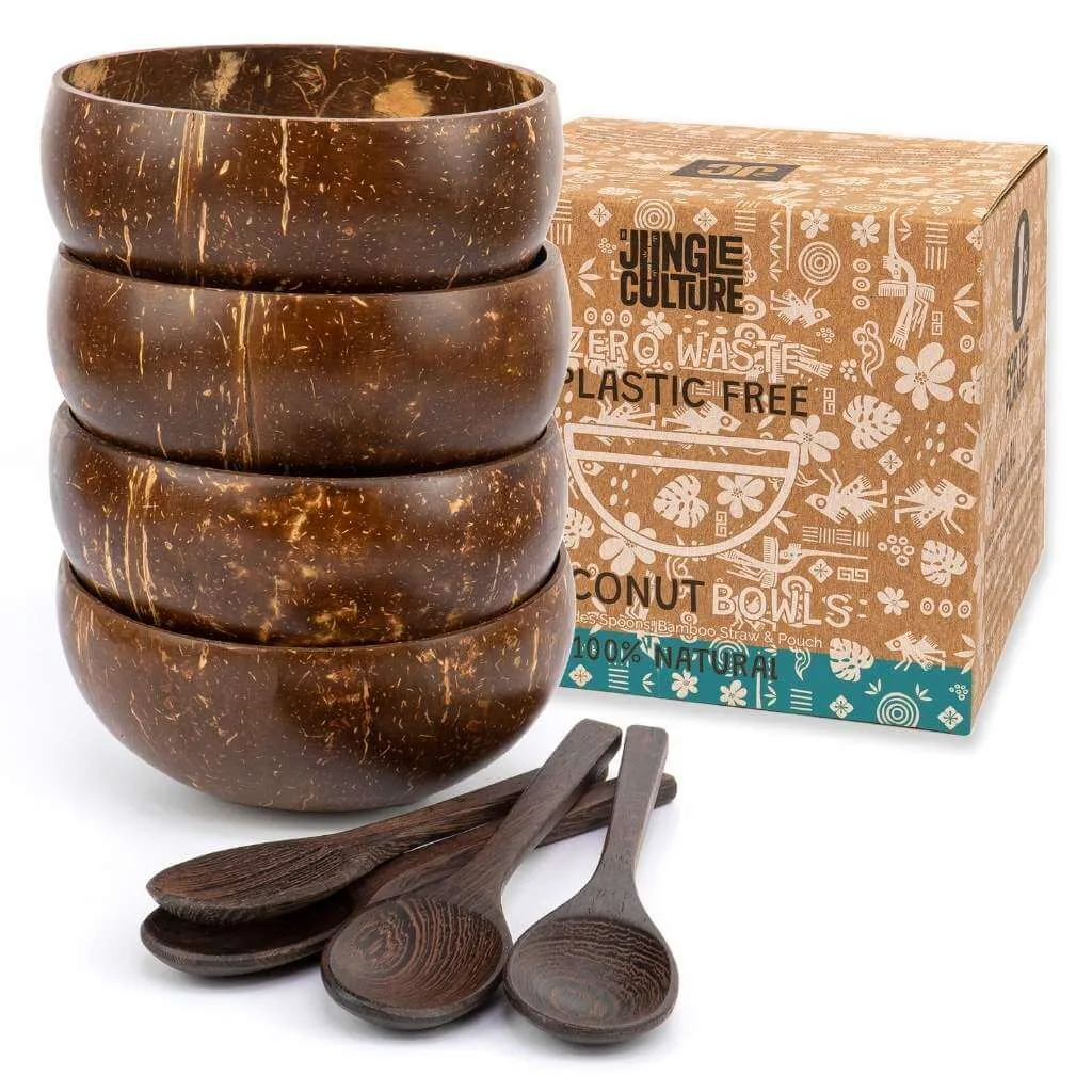 Eco-friendly Coconut Bowls & Spoons Set of 4