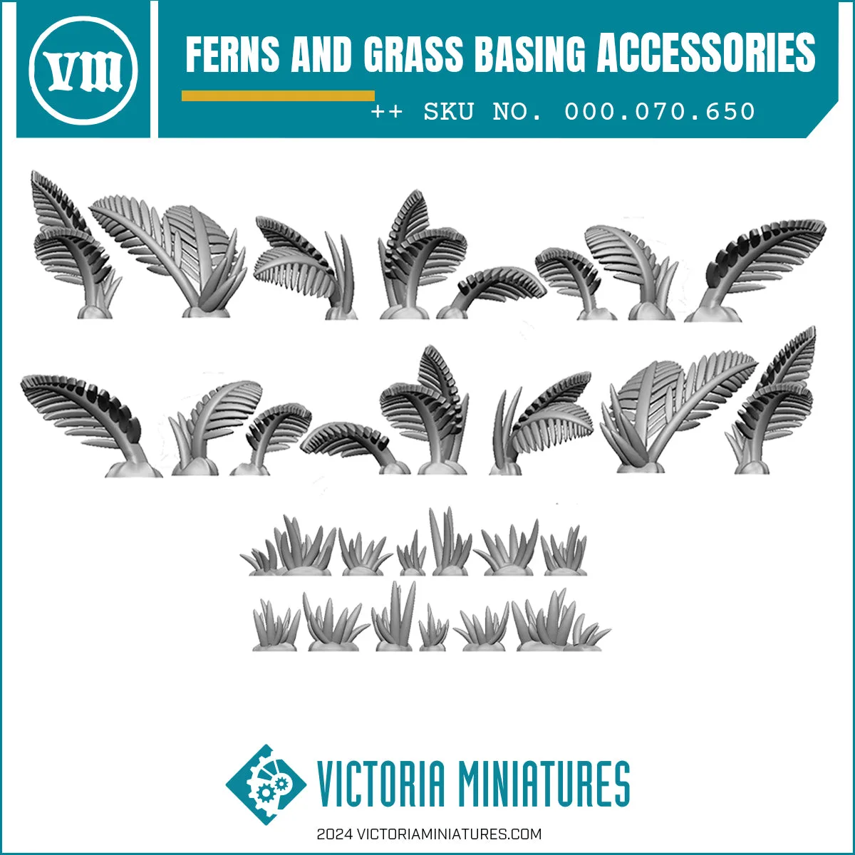Accessori per basi con felci ed erba