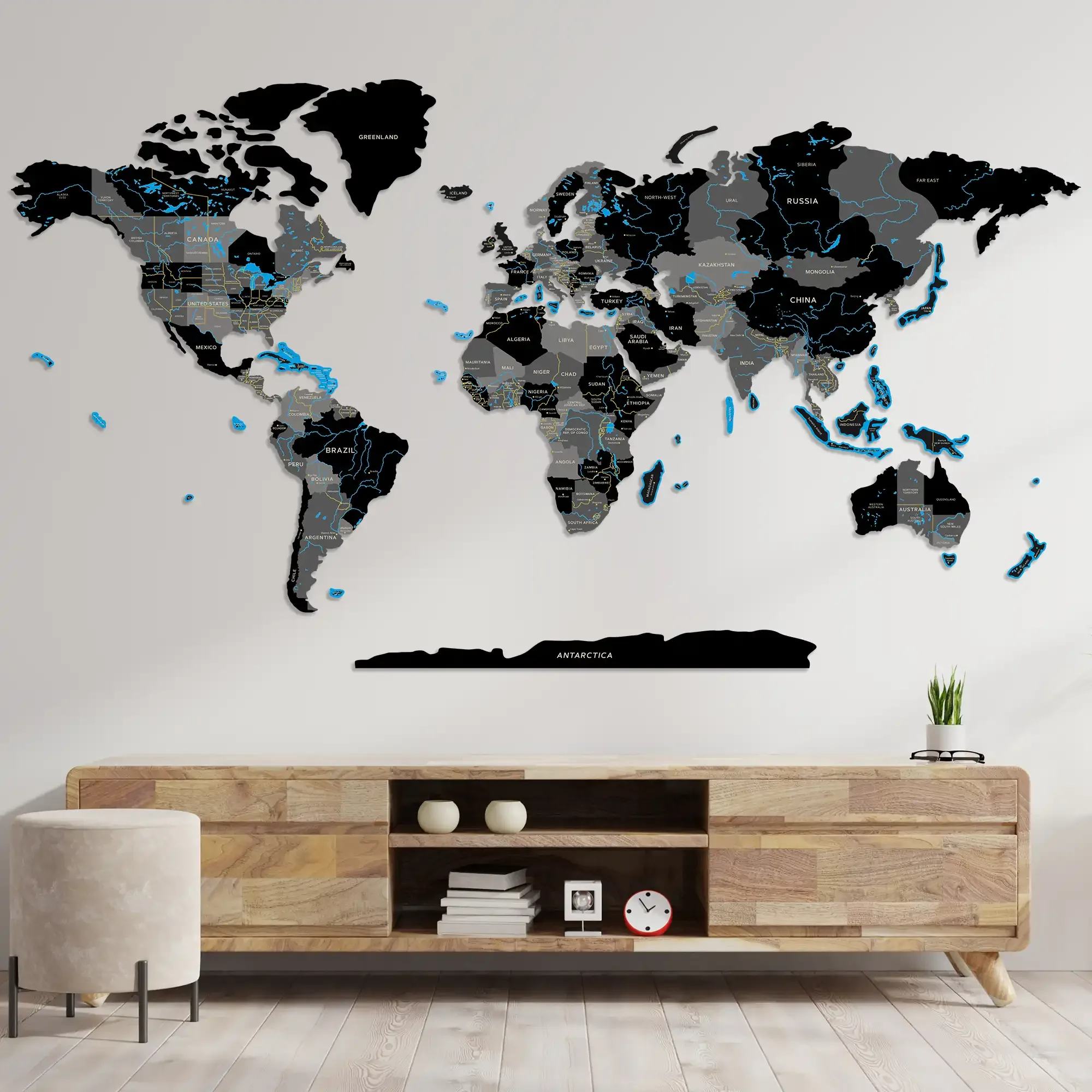 World Map XXL Black Wooden Puzzle 3D
