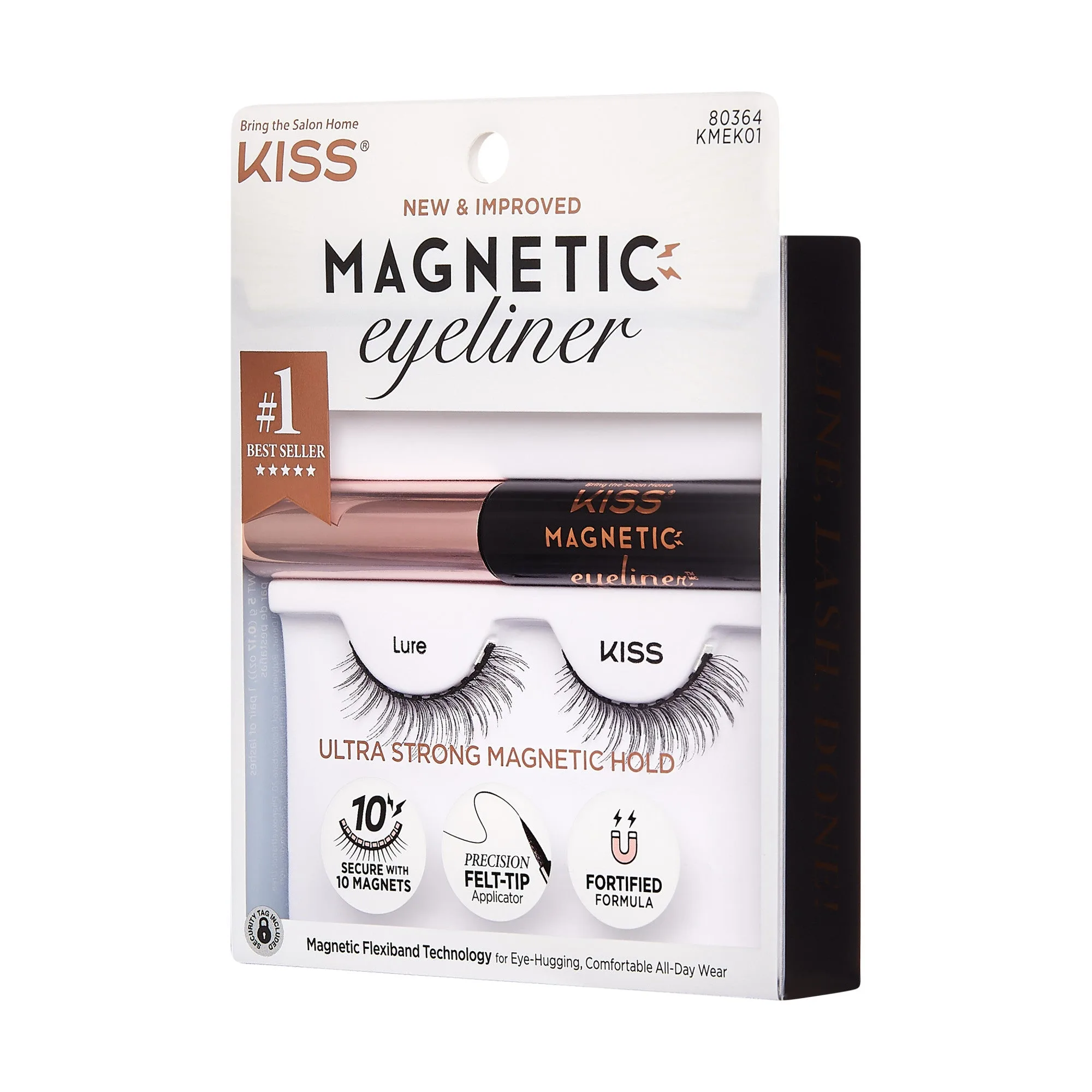 Eye-liner magnétique et faux cils Kiss - Lure | 1 paire, cils en bande, 12mm