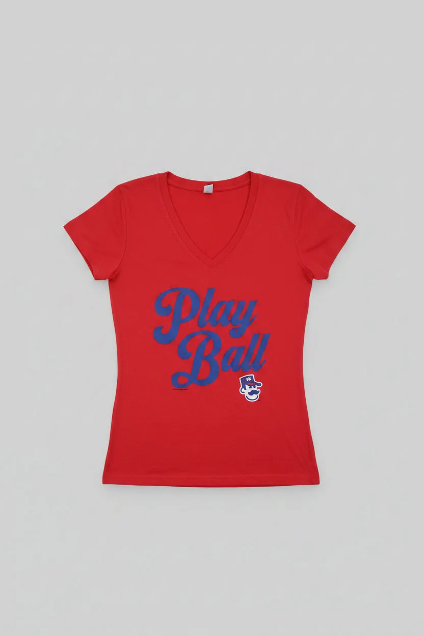 Maglietta donna OKC 89ers rossa scollo a V Play Ball