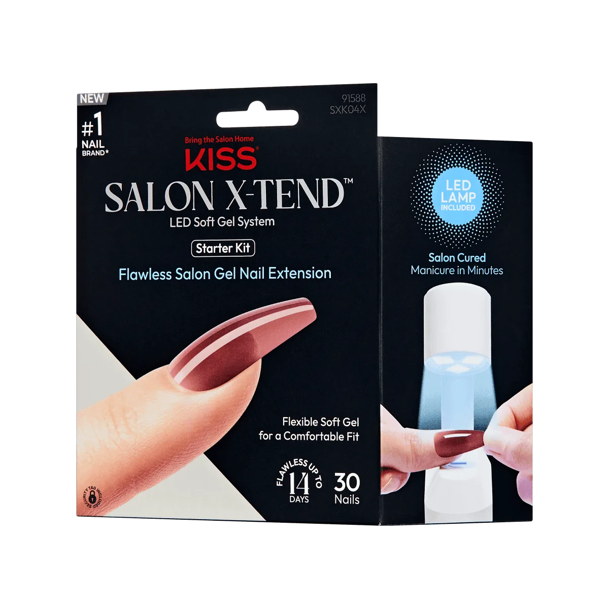 Kiss Salon X-tend LED Soft Gel Press On Nail Starter Kit System - Fiat | Solid, Red, Long, Coffin