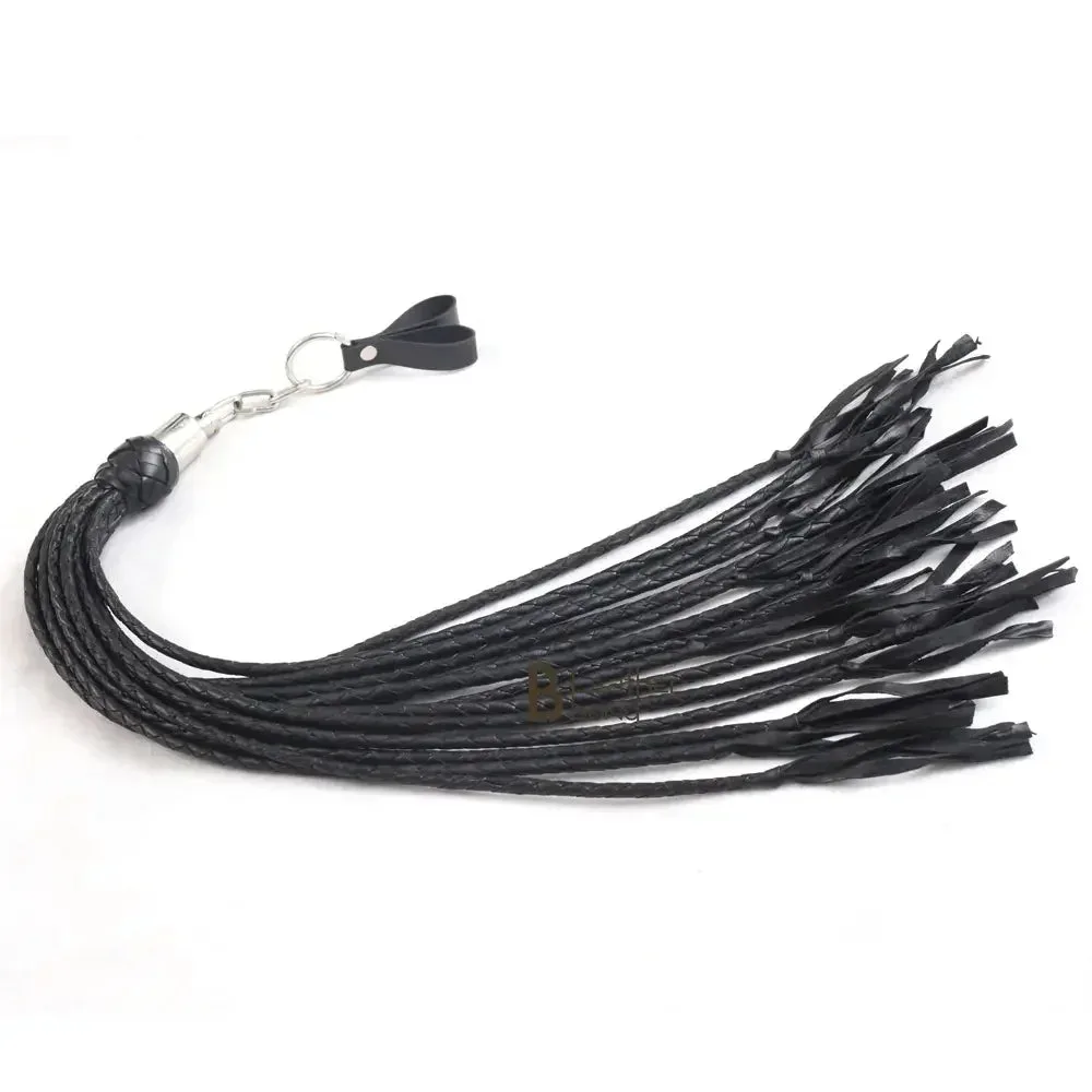 Real Cowhide Leather Finger Flogger 15 Braided Black Falls Heavy Duty Thuddy Whip | BDSM Impact