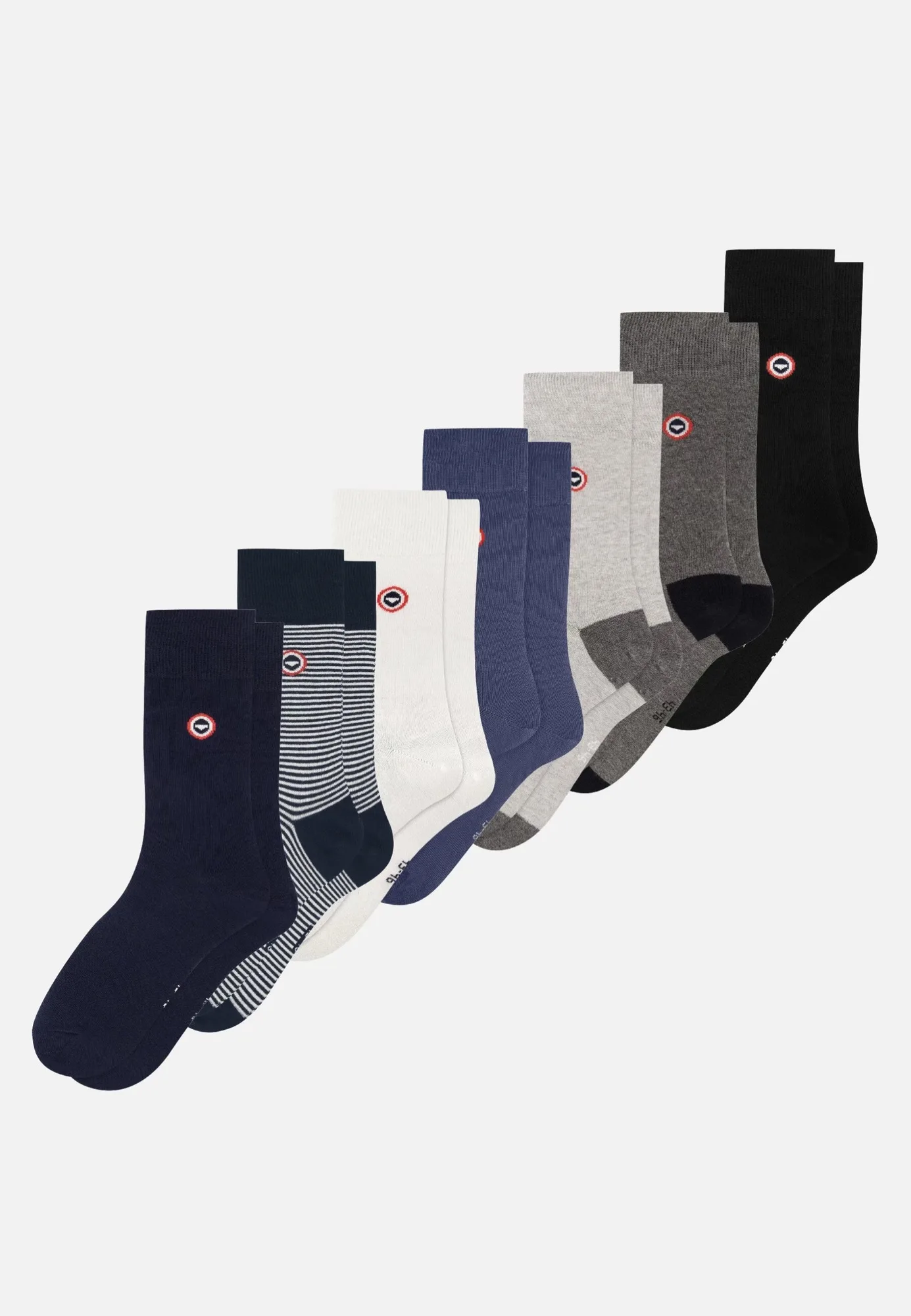 Lote de 7 calcetines de media caña de algodón - Calcetines Marino Marinera Blanco Acero Bicolor Gris Negro