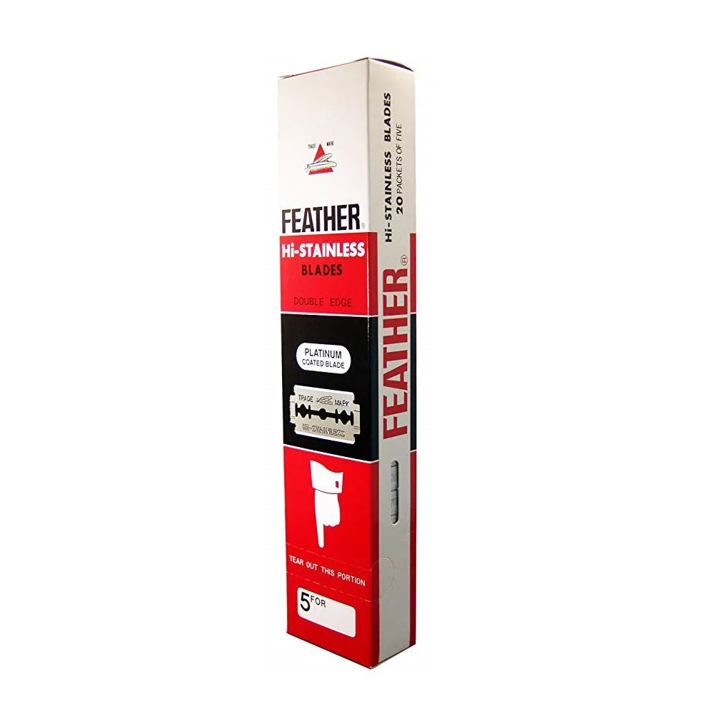 100 Feather New Hi-Stainless DE Blade, 20 packs of 5(Black Pack)