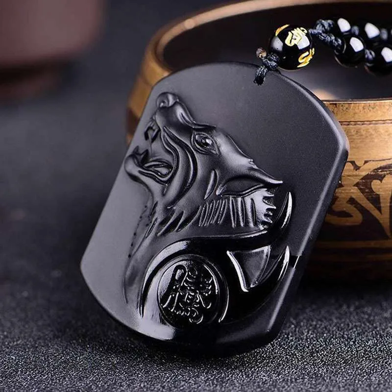 Zwarte Obsidiaan Wolf Hanger Ketting