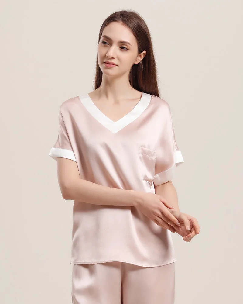 Pyjama-Set aus Seide im V-Ausschnitt-Pullover-Stil