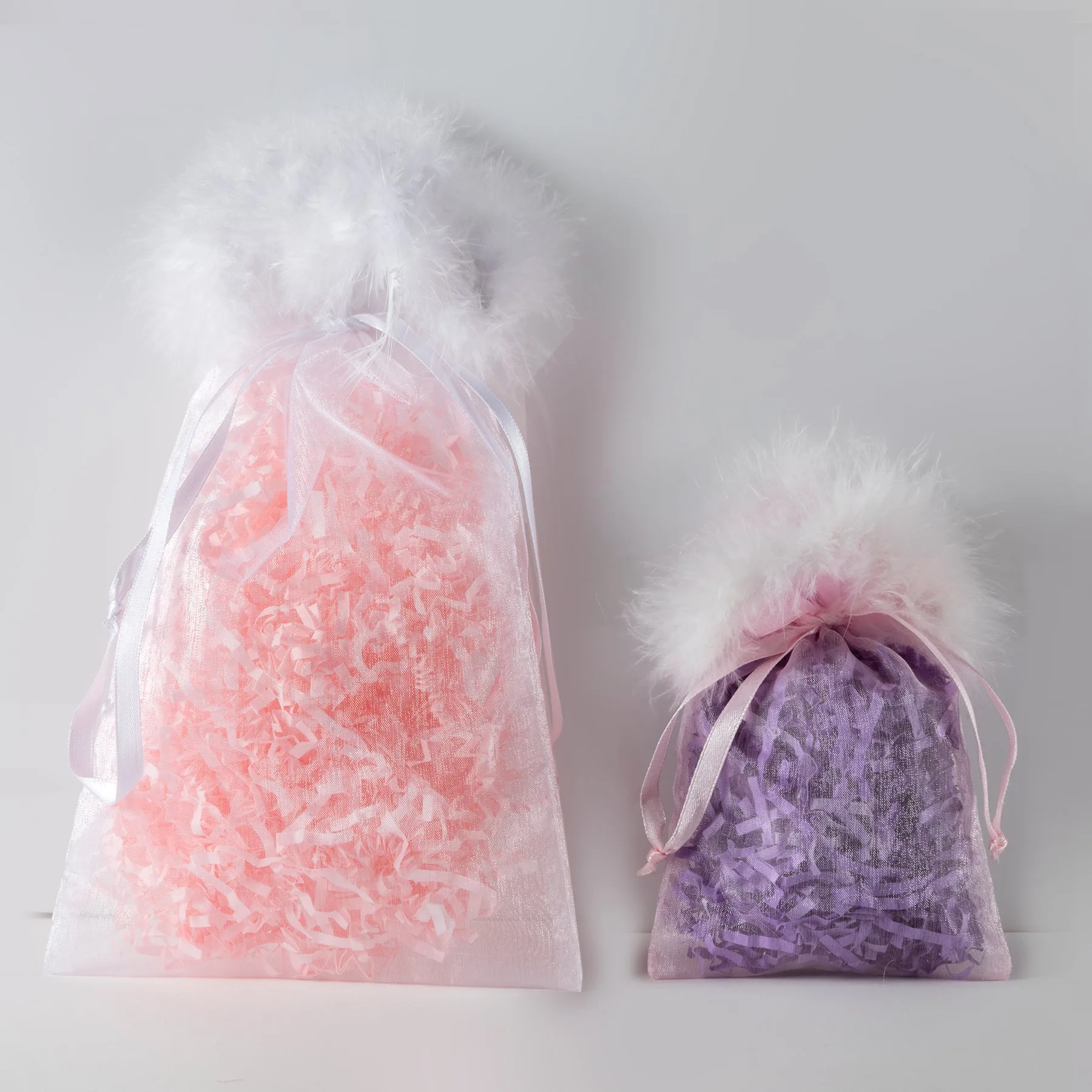 Organza Feather Top Drawstring Pouch