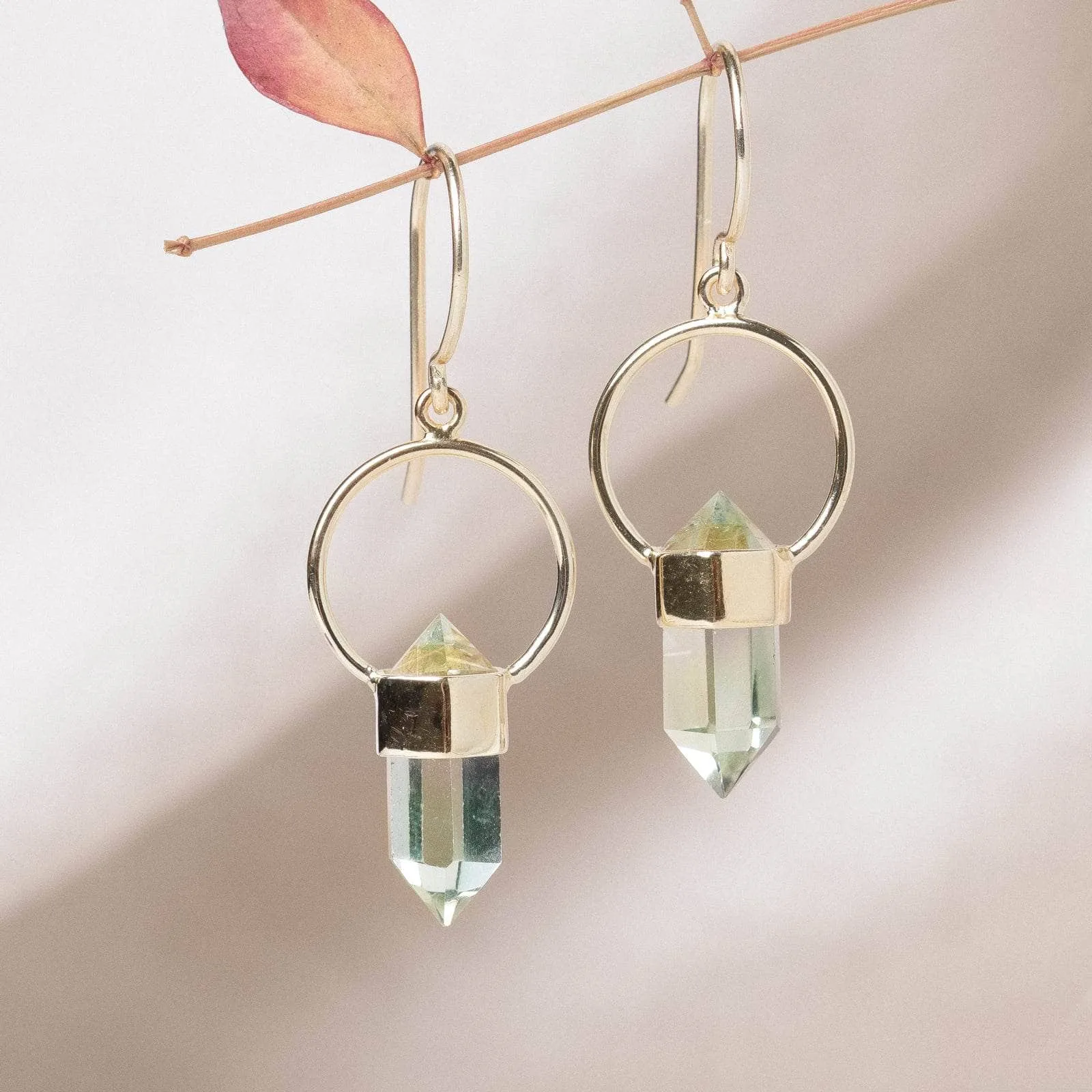 GREEN AMETHYST CRYSTAL POINT EARRINGS