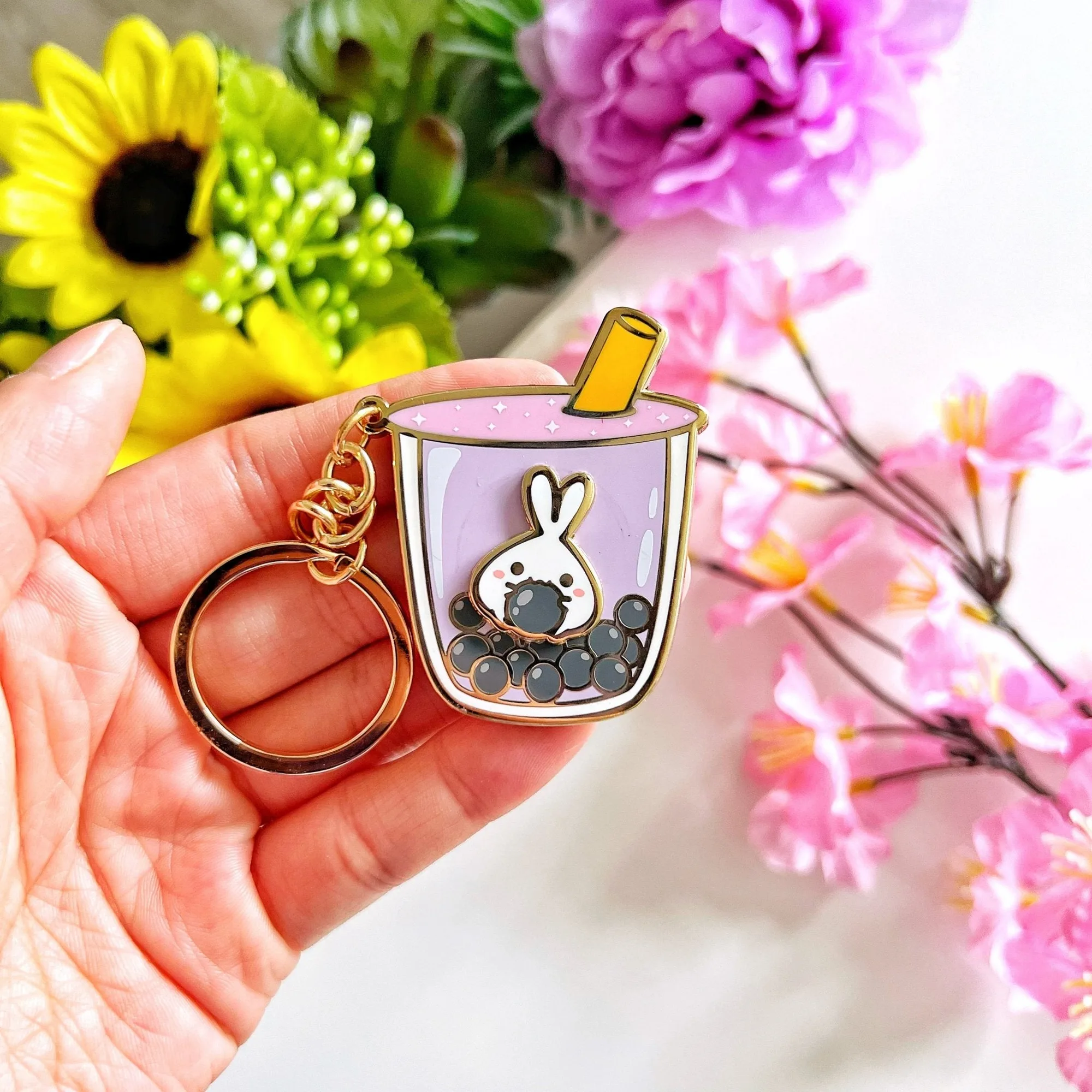 Keychain - Lil' Taro Boba Milk Tea (Interactive Spinner)