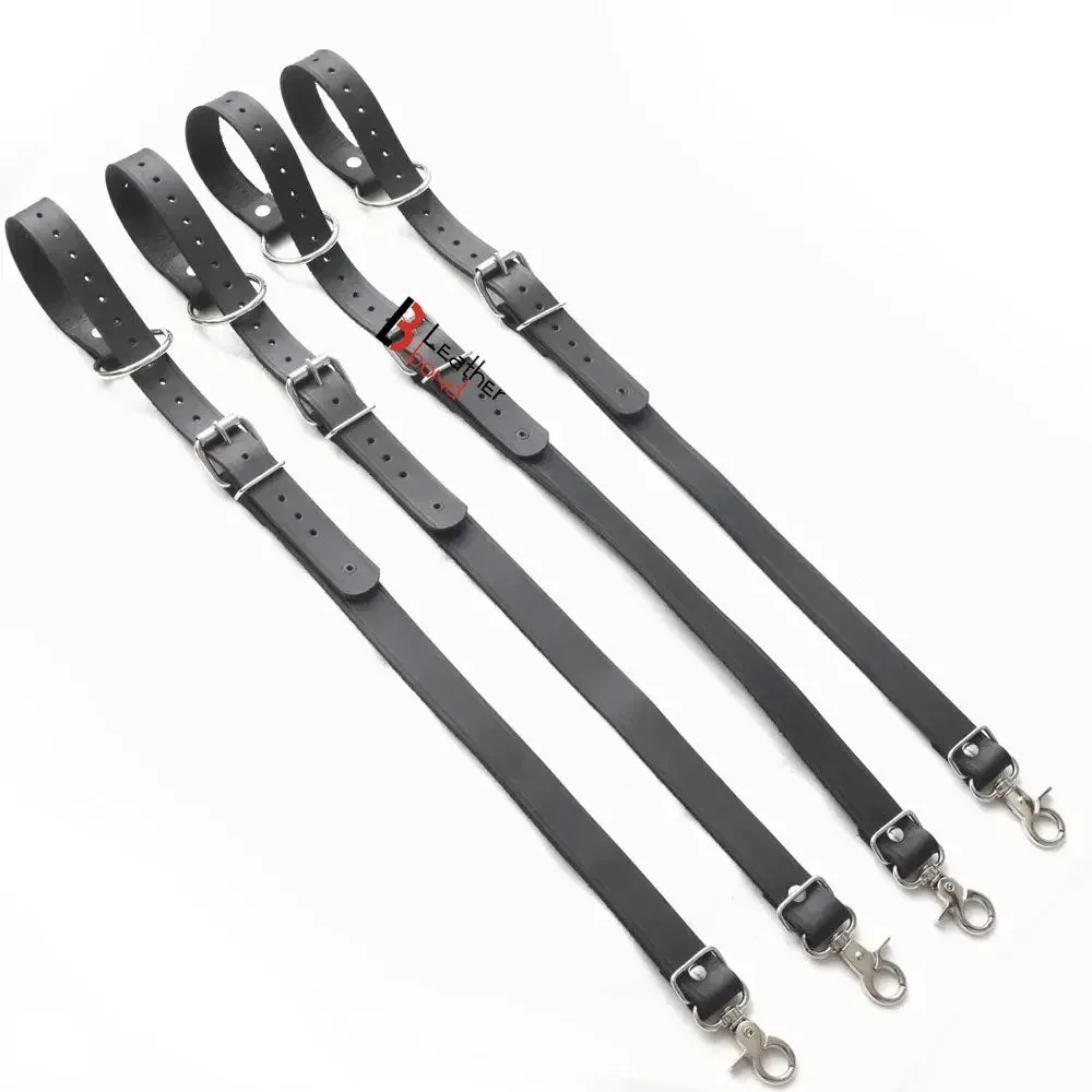 Bondage Restraints Waist Belt Set 8-Piece Genuine Leather BDSM Tie-Up Belts | Black