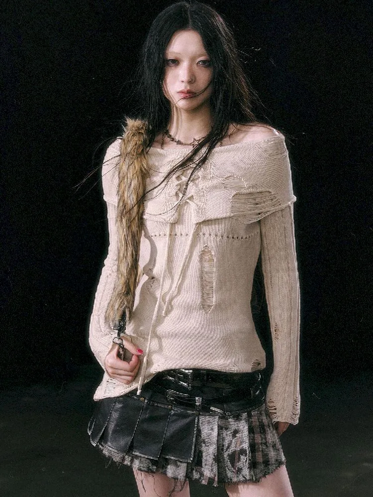 Cream Tie-Front Knit Sweater