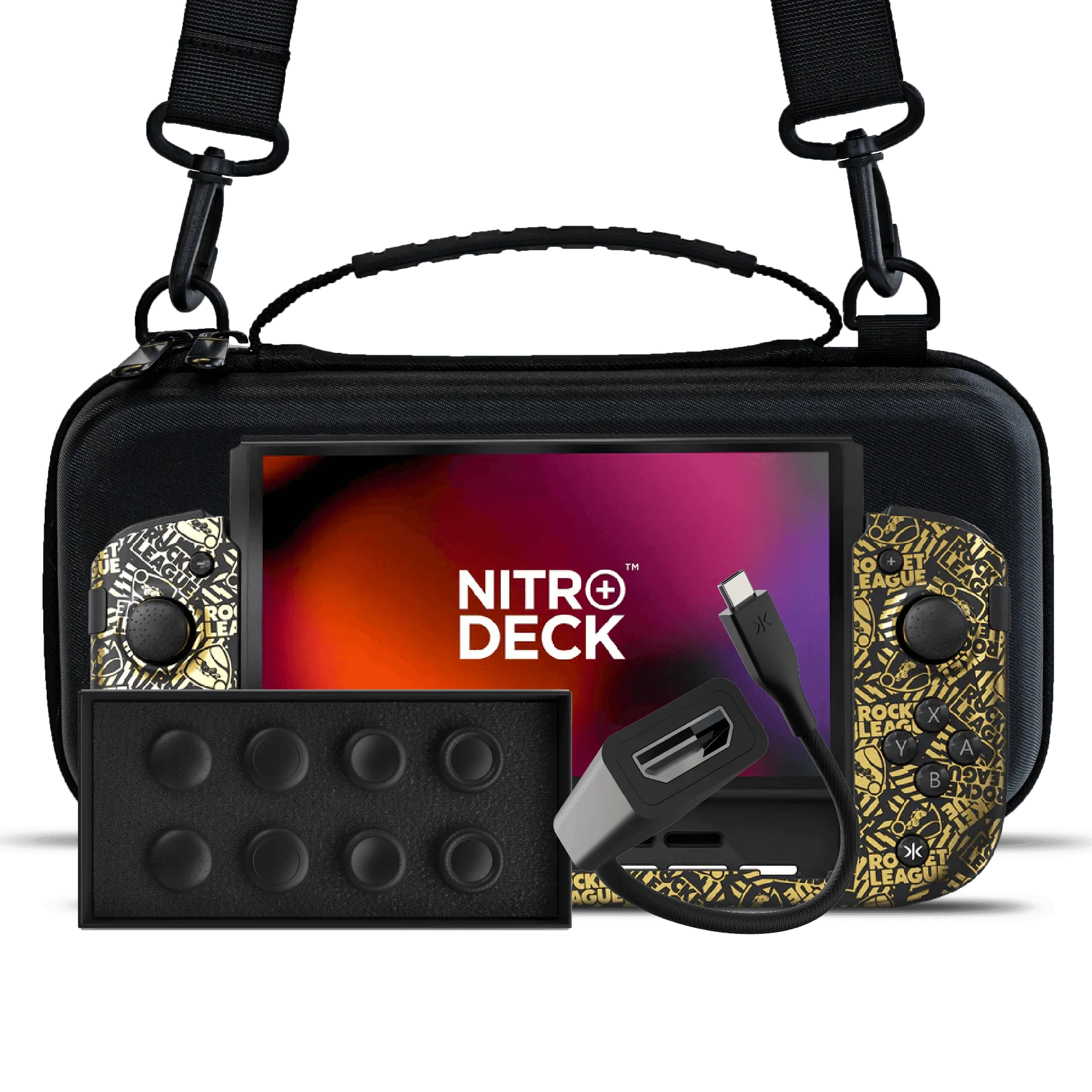 Nitro Deck+ Edição Gold Rocket League c/ Estojo + Adaptador HDMI + 8 Pontas de Stick Pacote