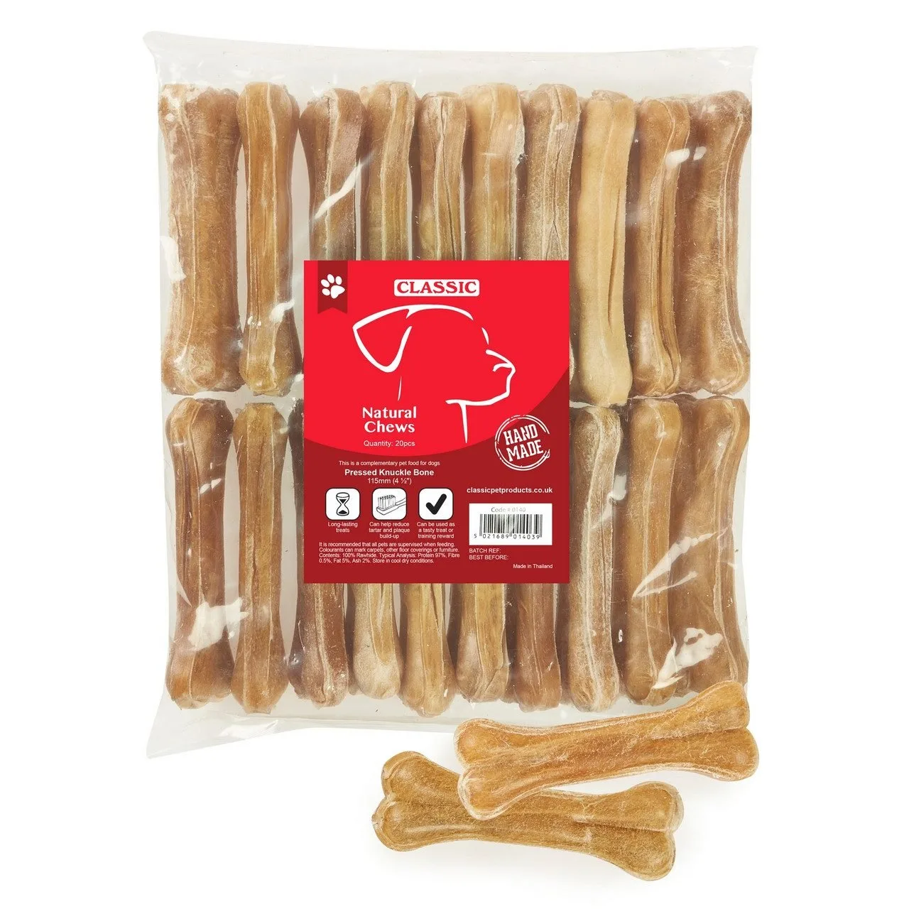 Dog Chew Sticks Pressed Knuckle Bone 115mm – Pack of 20 | Classic