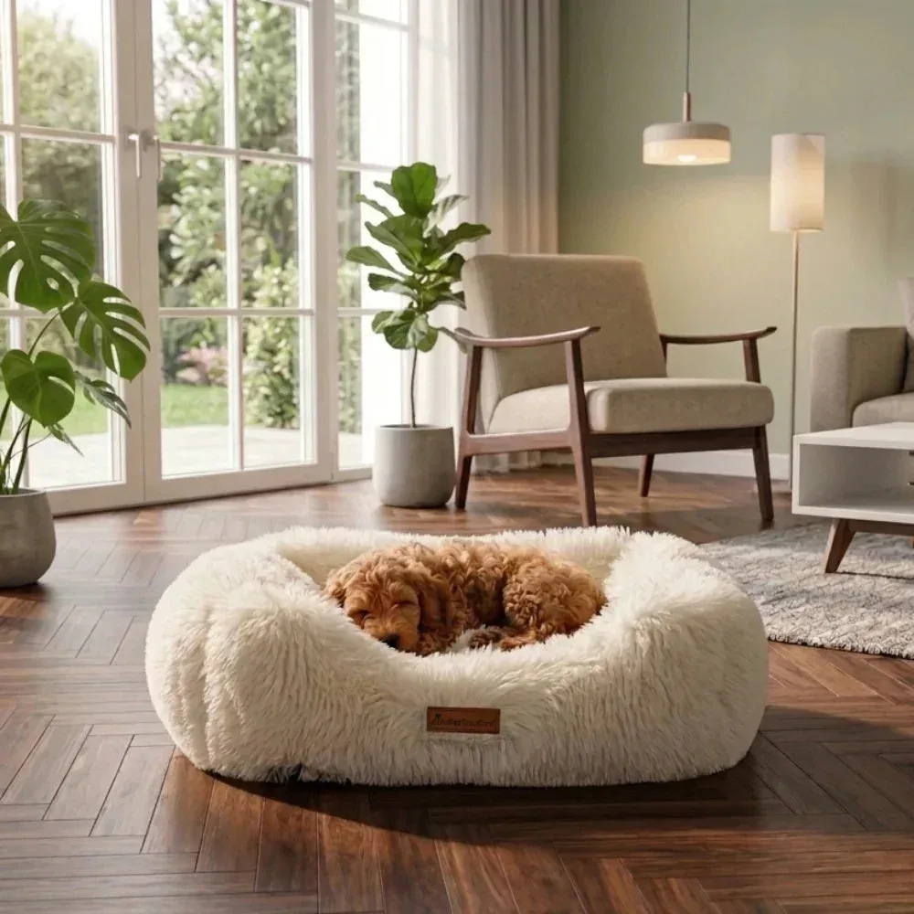 AllPetSolutions Luxury Cream Plush Dog Bed with Raised Sides & Non-Slip Base - S/M/L