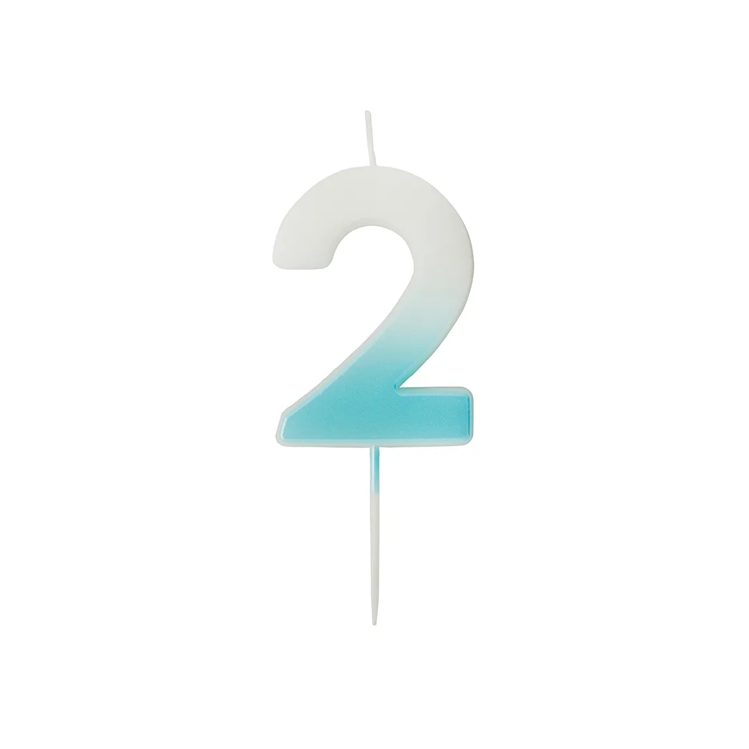 Baby Blue Ombre Number 2 Shaped Wax Pick Candle 6.2cm