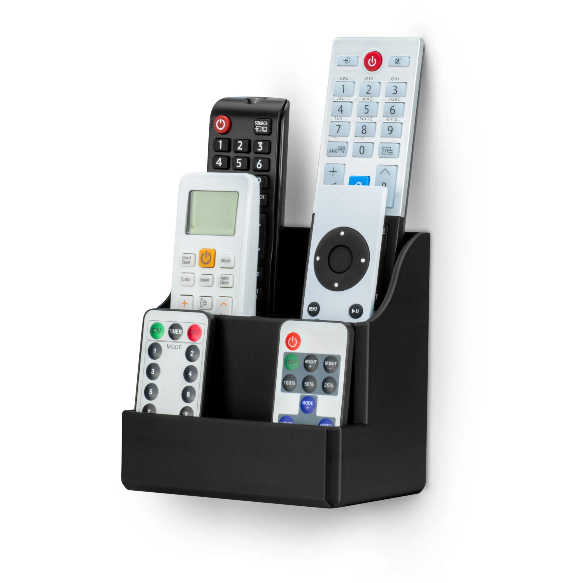 Adhesive Remote Control Wall Mount Holder, Easy To Install, Holds upto 4 Remotes & Storage for Phones, Pens & More