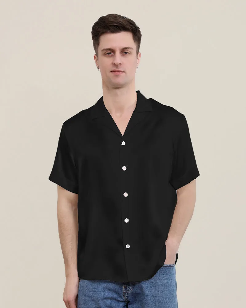 Gentle Lapel Collar Silk Short Shirt Blouse For Men