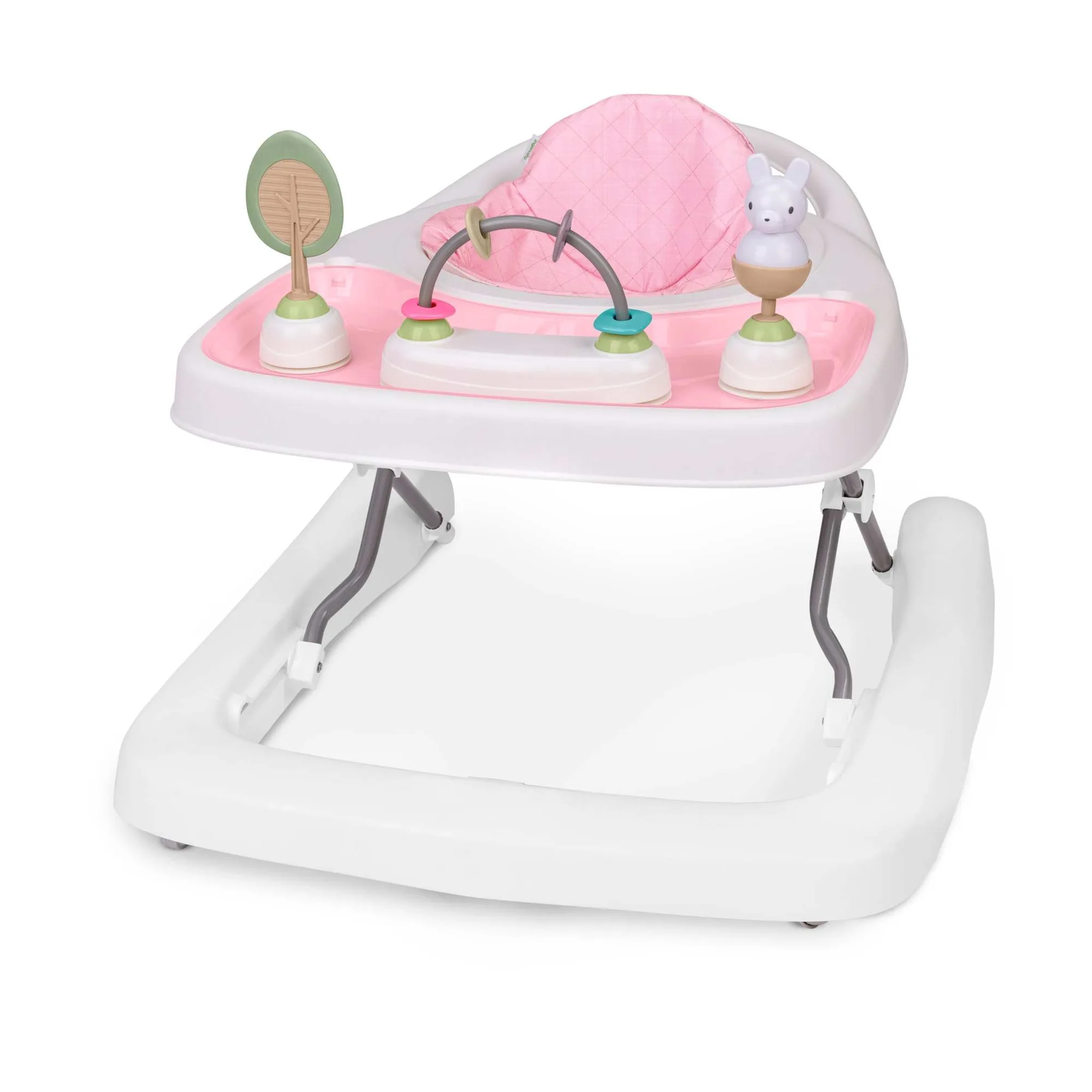 Ingenuity Step & Sprout 3-v-1 skládací dětská chodítka s odnímatelnými hračkami pro věk 6 měsíců a více, First Forest - růžová
