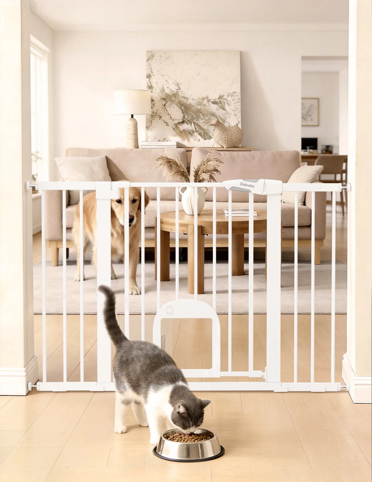 CatPrivilege III | بوابة أطفال أنيقة قابلة للتوسيع مع باب للقطط (T7)