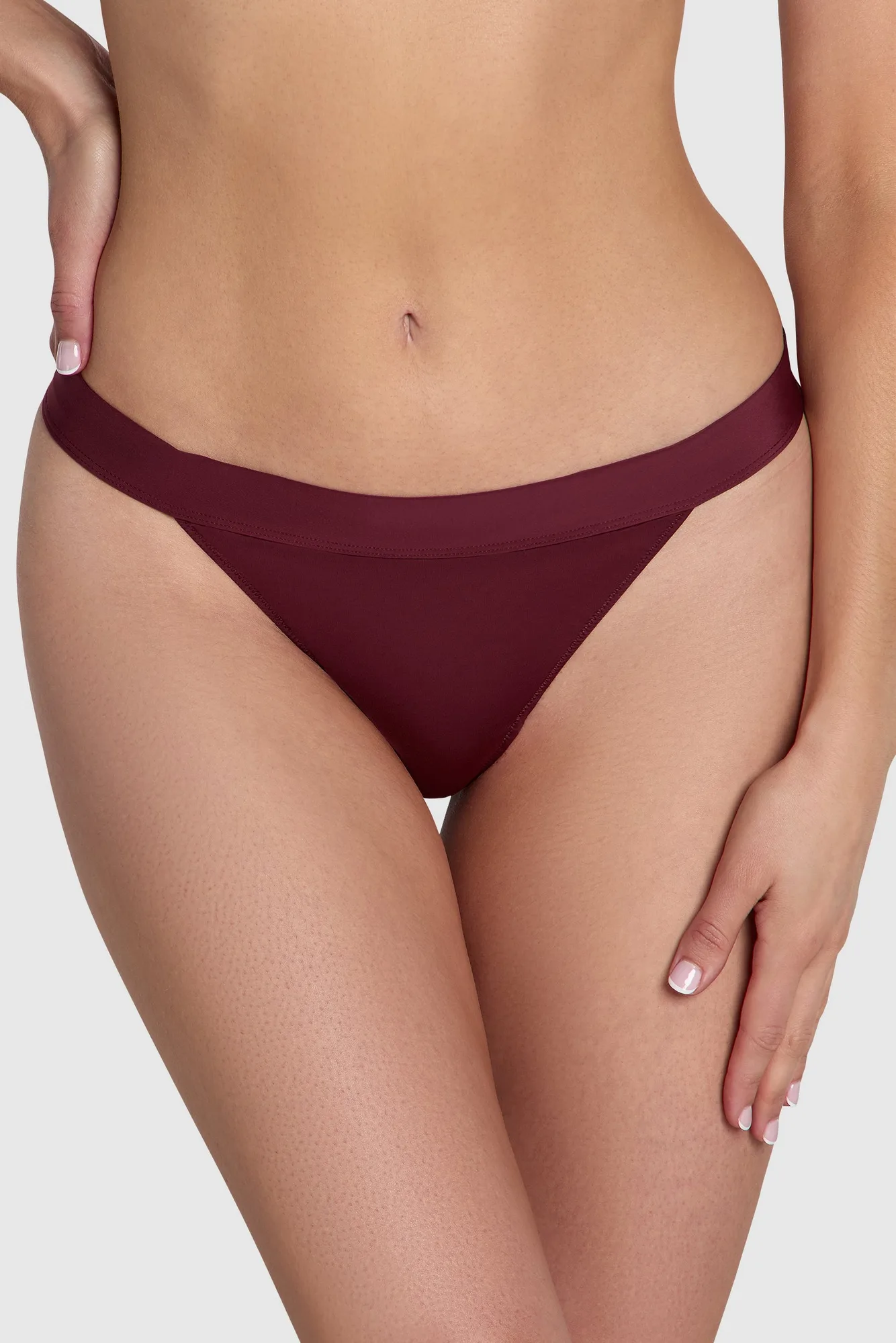 The Bridget Microfibre Lace Tanga Thong Dark Cherry