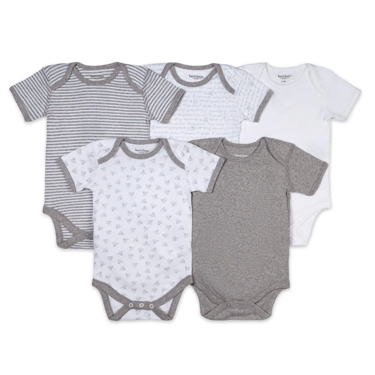 Bee Essentials Organic Short Sleeve Baby Bodysuits 5-Pack - Heather Grey