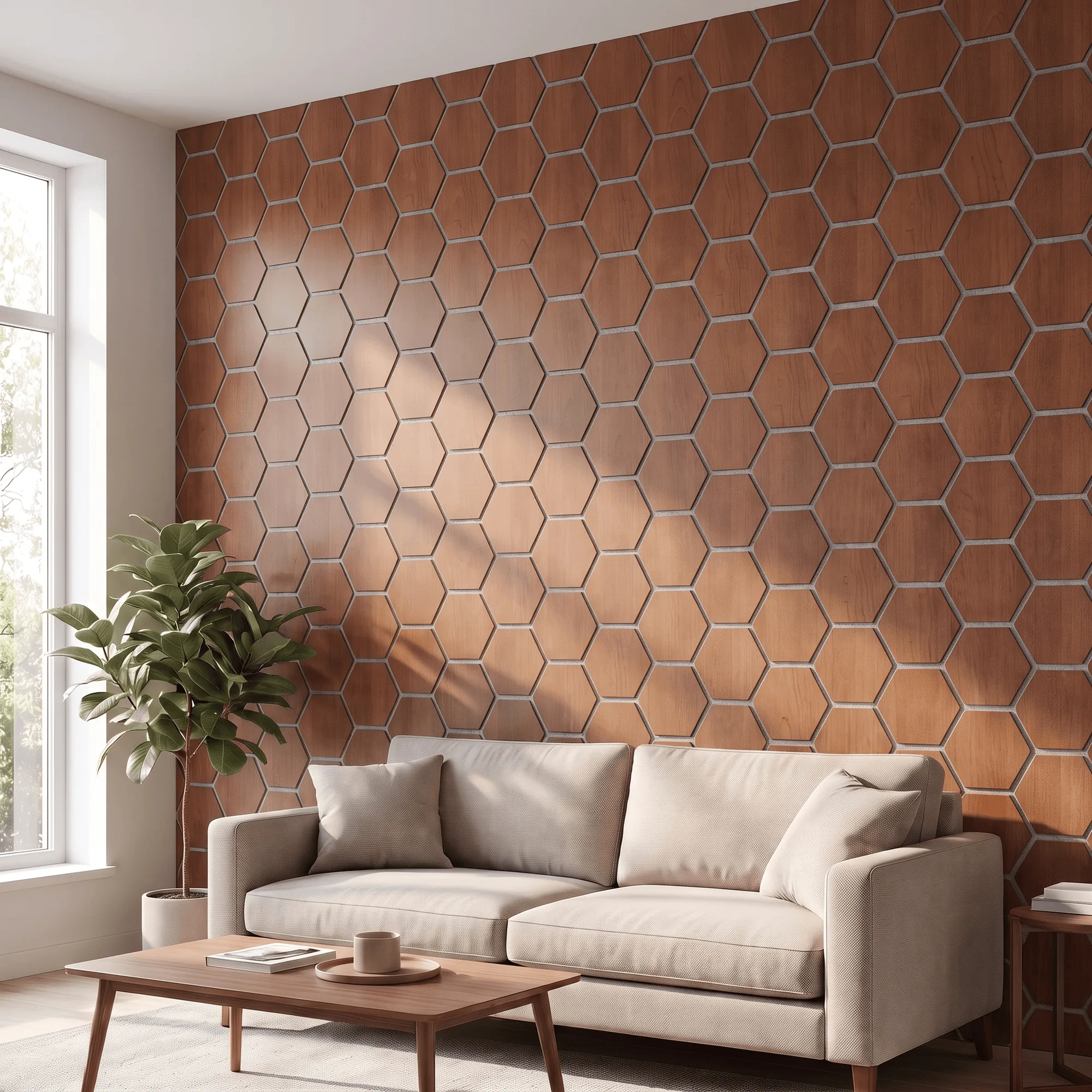 Hexagon Acoustic Panel | Smoked Oak with Gray Felt 32 Inch (4 Panels per Box) | Wall Decor