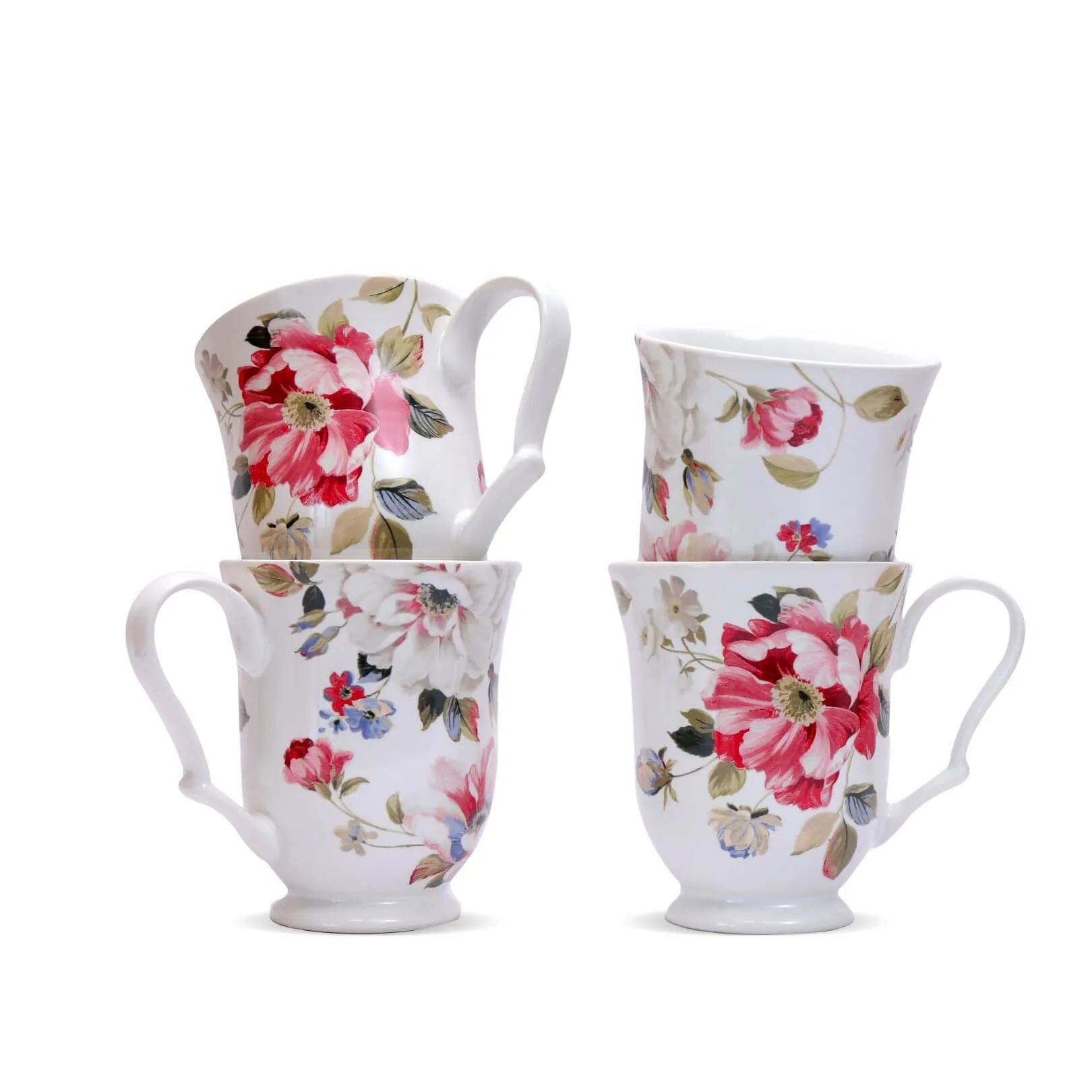 Oriana White Mug Set of 4 | Vintage Porcelain Tea Mugs