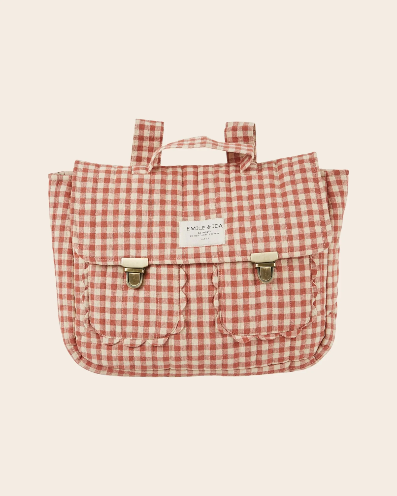 Gepolsterte Vichy-Terrakotta-Schultasche: Alter und Verwendung