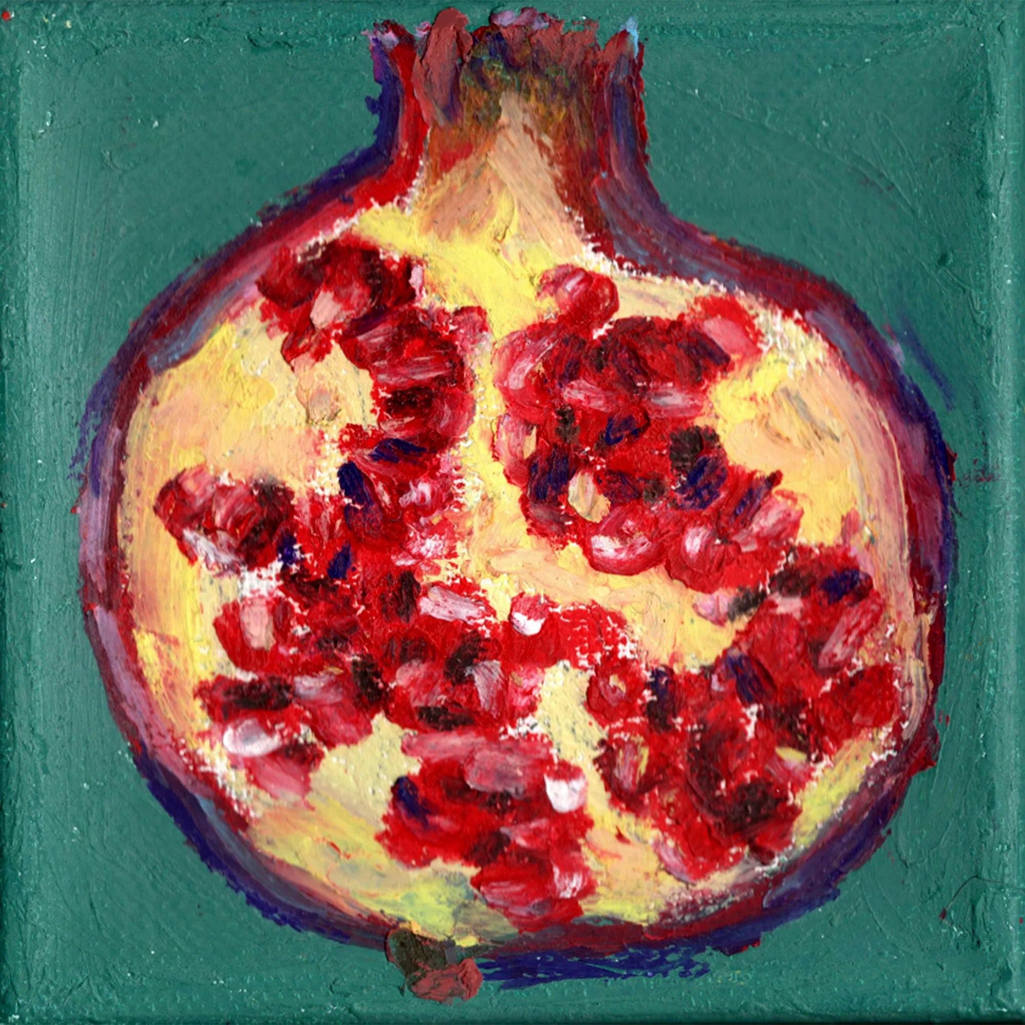 Oil Pastel Pomegranate | Original Canvas Painting