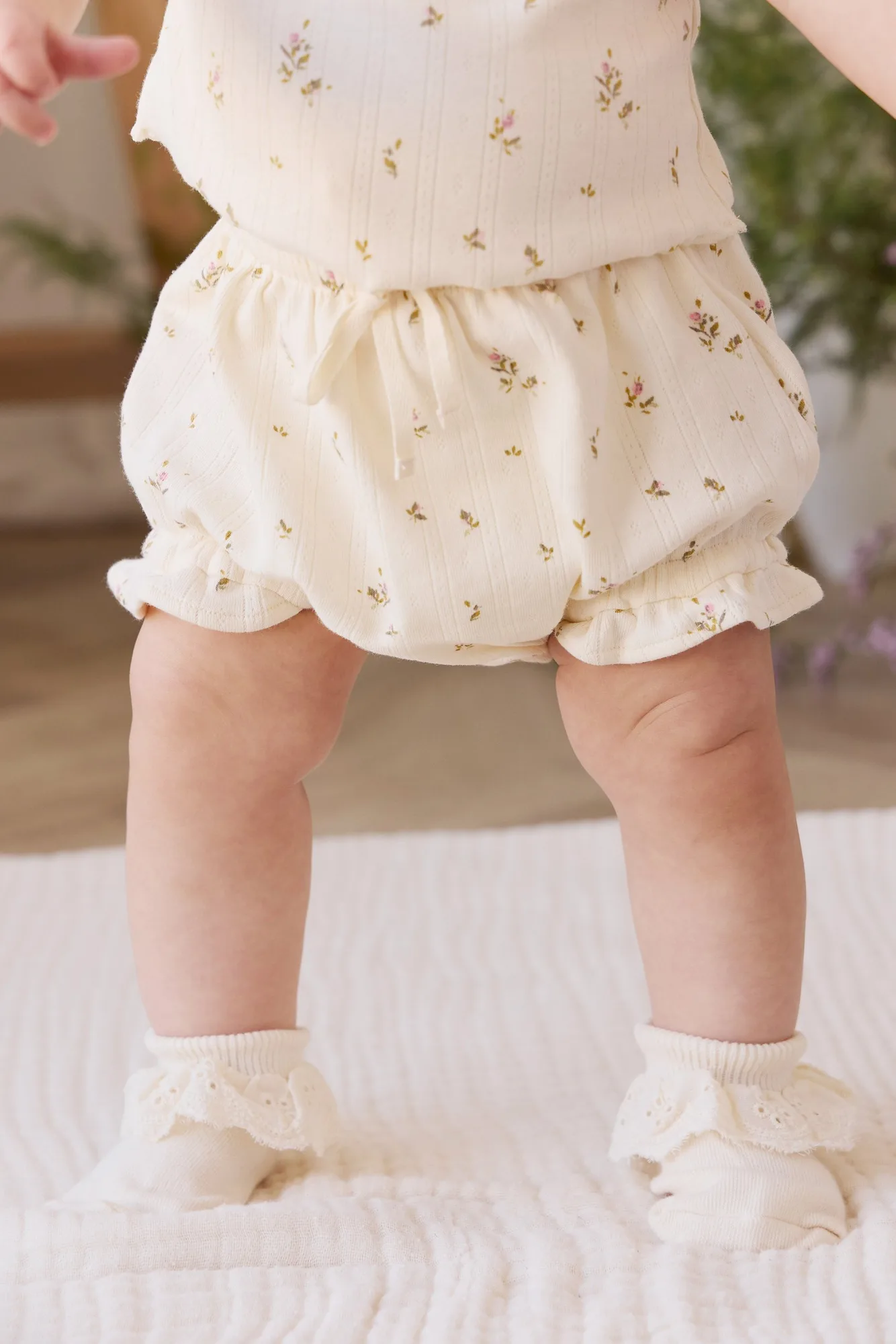 Organic Cotton Pointelle Frill Bloomer - Dina Antique