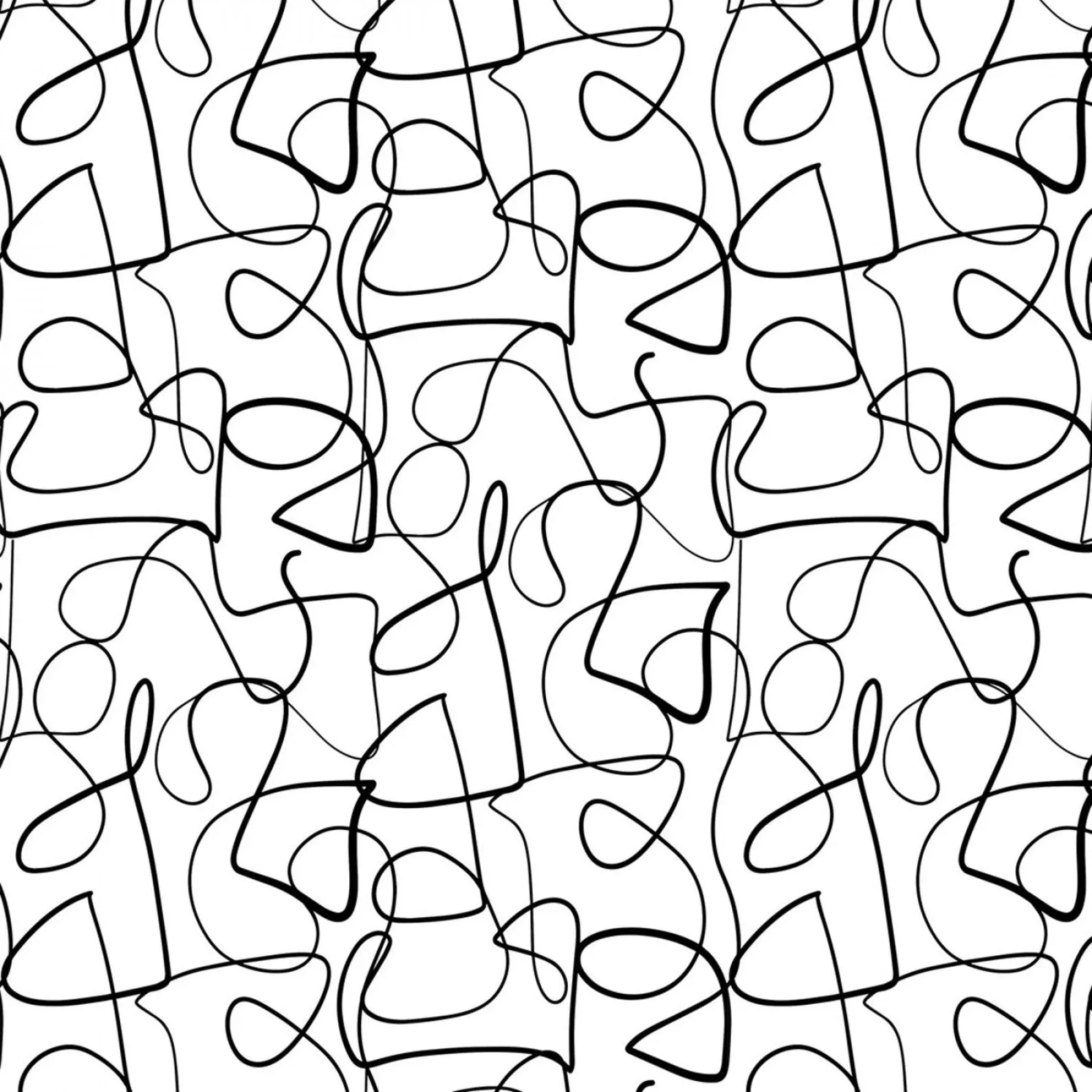 خطوط متعرجة سوداء من Abstract Collage بواسطة Ampersand Design Studio لقماش Paintbrush Studio