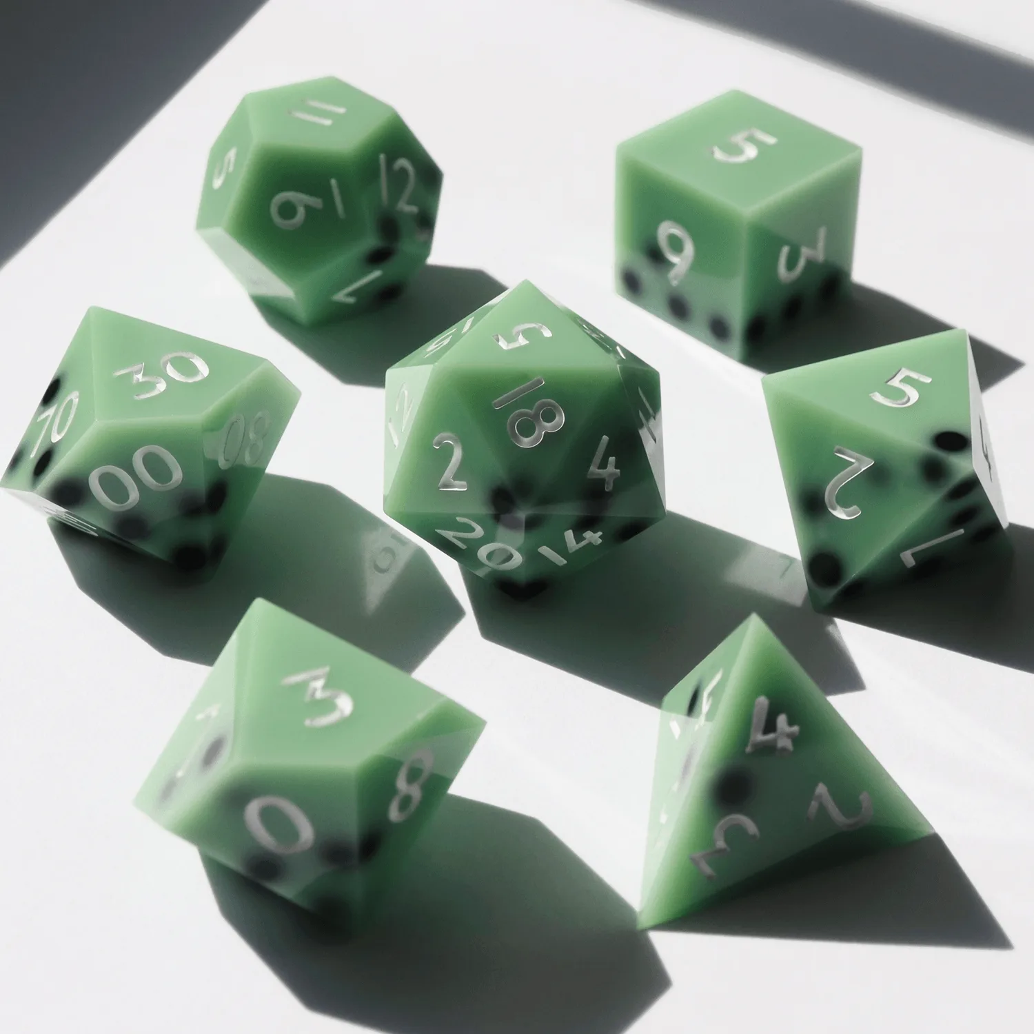 WS Matcha Boba Milk Tea - handmade sharp edge 7 piece dice set