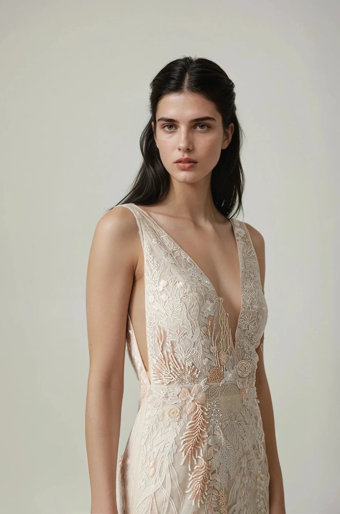 Underwater Wildflower Illusion V Front Tulle Mini Dress | Seashell Blush